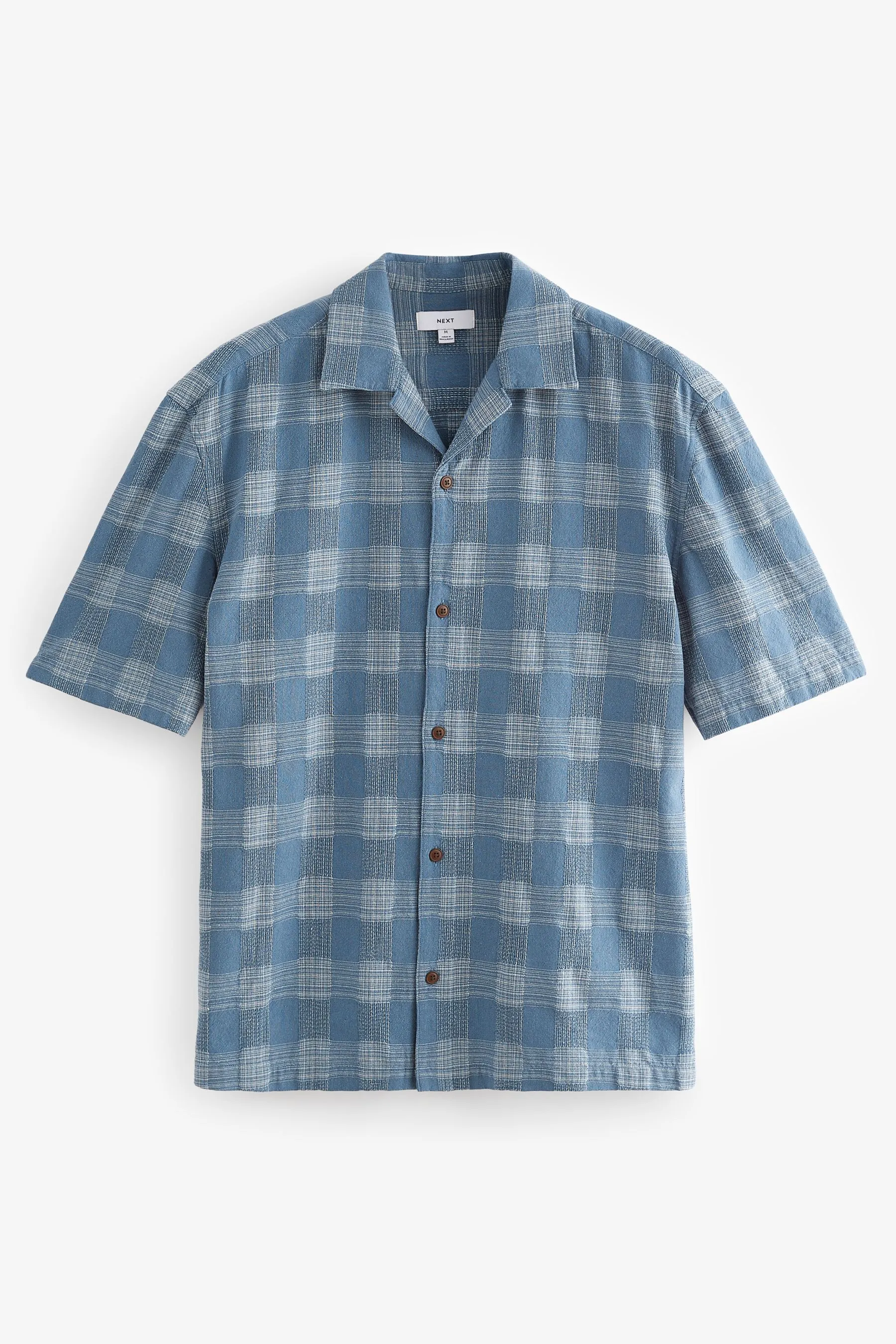 100% Cotone Check Maniche corte Camicia testurizzata con colletto cubano    