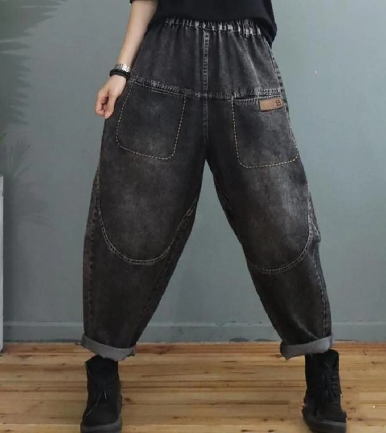 2022 primavera nuove arti stile donna elastico in vita pantaloni Harem in denim di cotone Allmatched casual vintage blu jeans la
