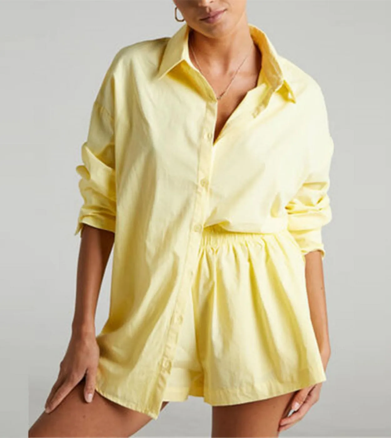 Abiti estivi 2 pezzi per donna Bottoni Camicia casual Abiti da donna Camicia a maniche lunghe moda 2023 e pantaloncini a gamba l