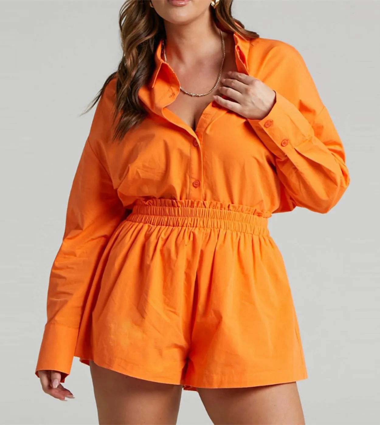 Abiti estivi 2 pezzi per donna Bottoni Camicia casual Abiti da donna Camicia a maniche lunghe moda 2023 e pantaloncini a gamba l