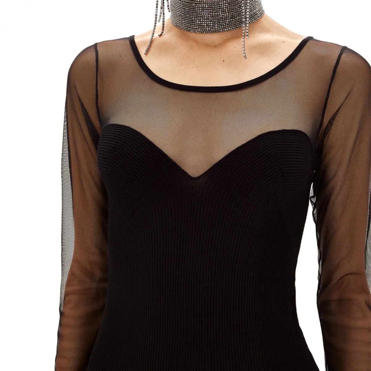 Abito A Tubino In Maglia E Tulle