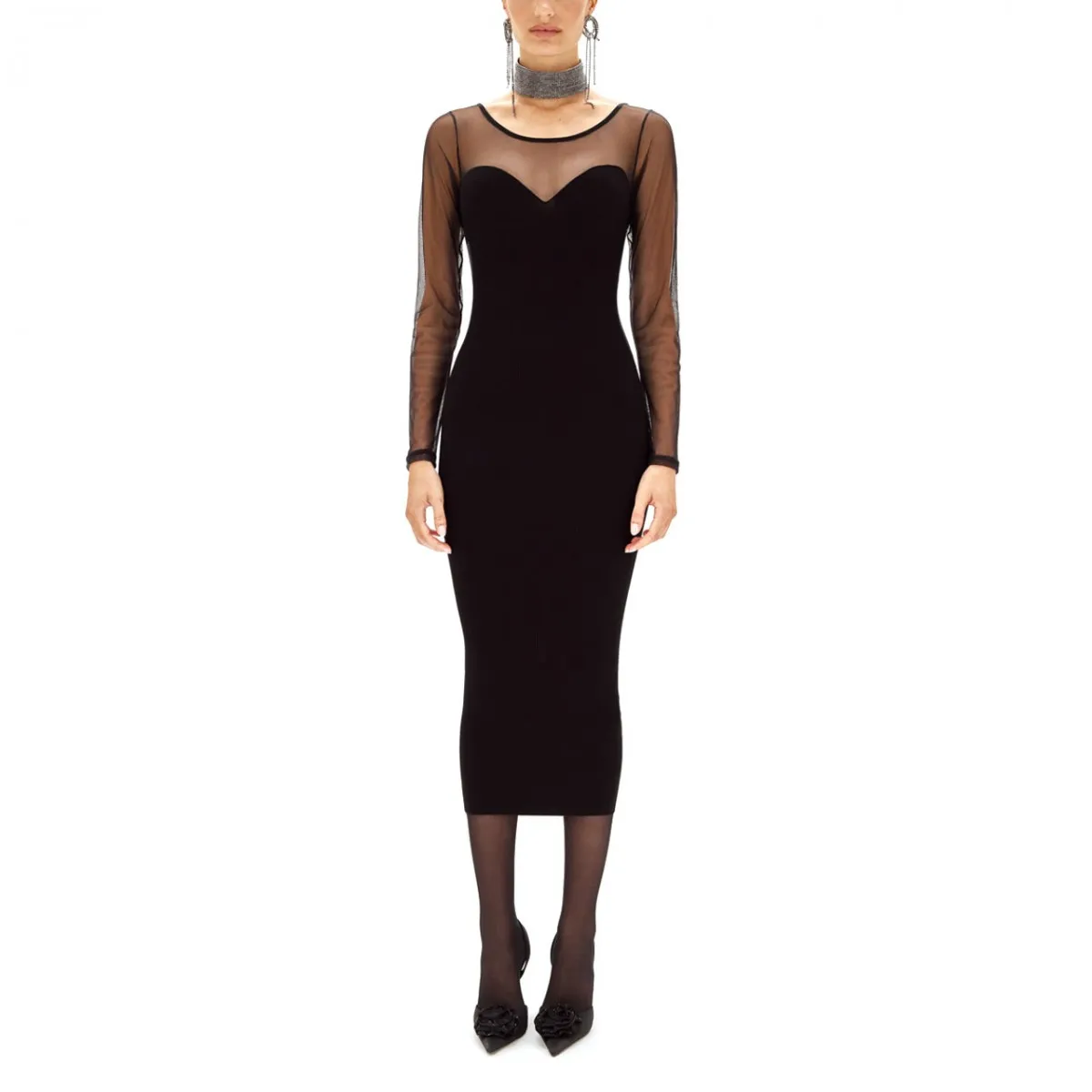Abito A Tubino In Maglia E Tulle