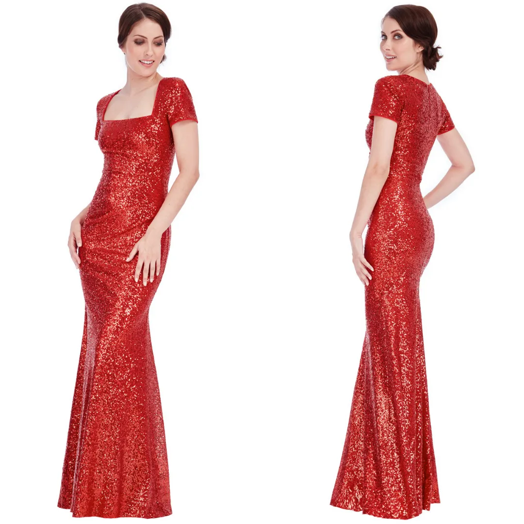 Abito Goddiva lungo a sirena con paillettes rosso