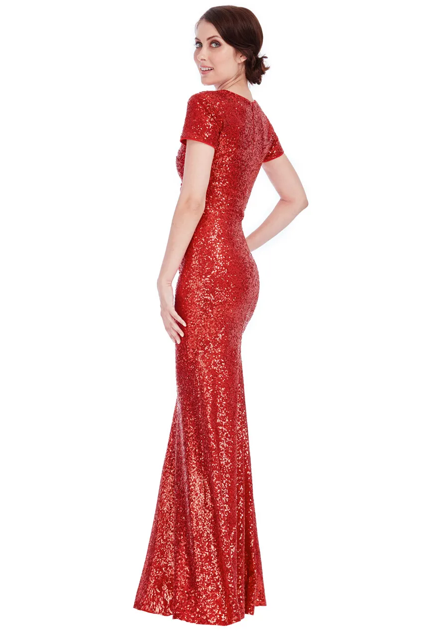 Abito Goddiva lungo a sirena con paillettes rosso