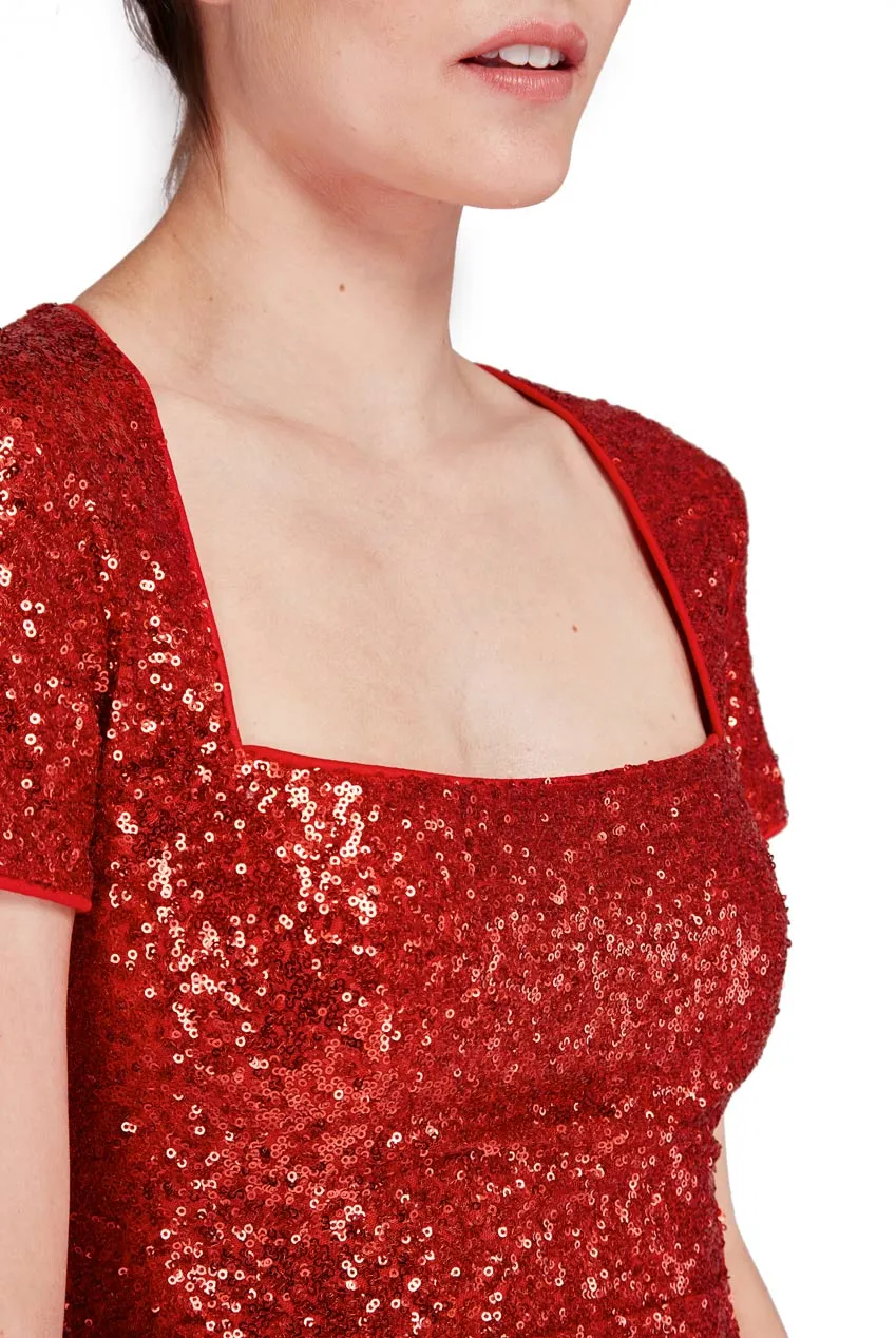 Abito Goddiva lungo a sirena con paillettes rosso