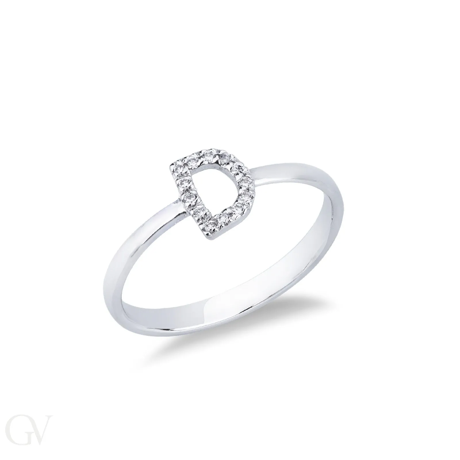 Anello in oro bianco 18k con lettera D in diamanti