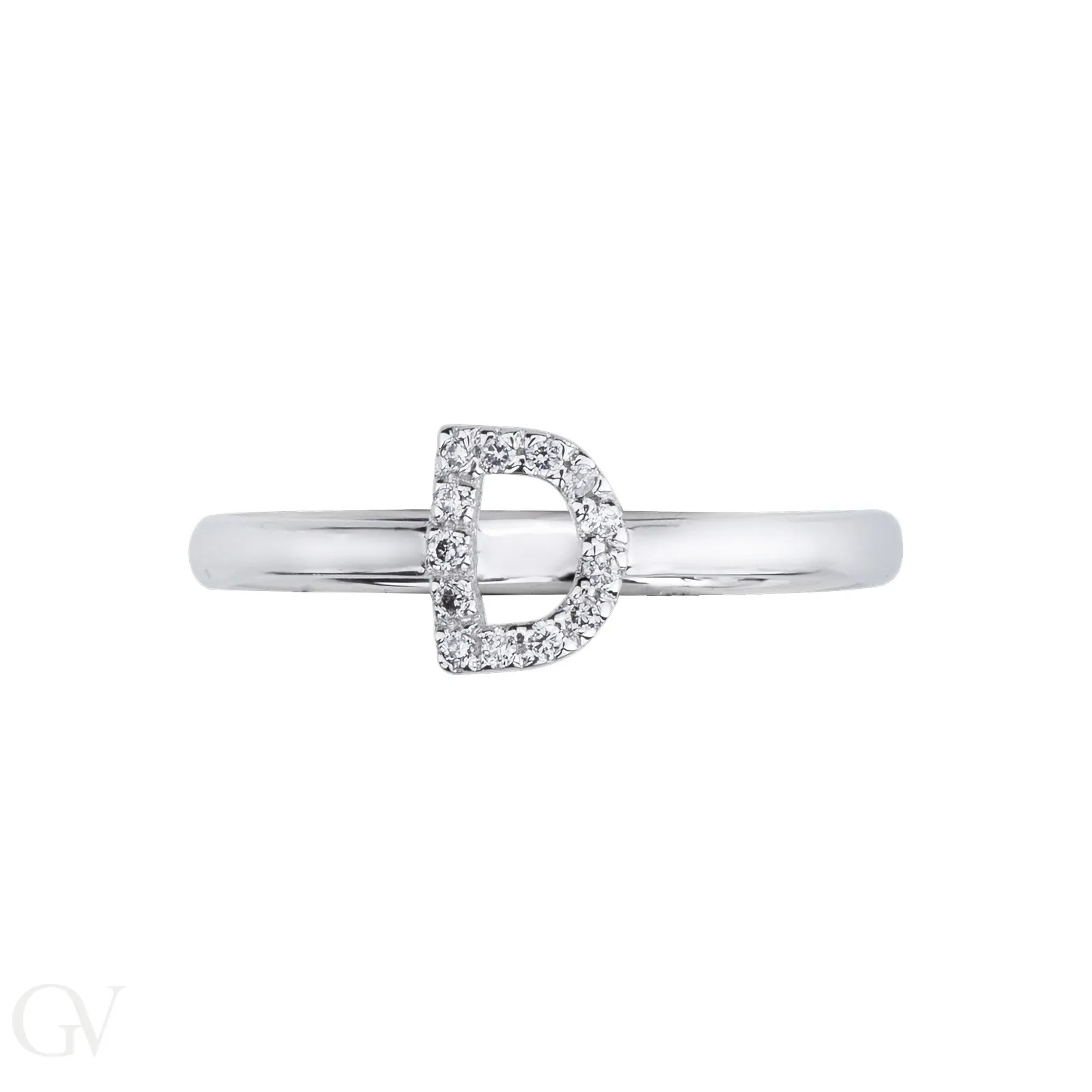 Anello in oro bianco 18k con lettera D in diamanti