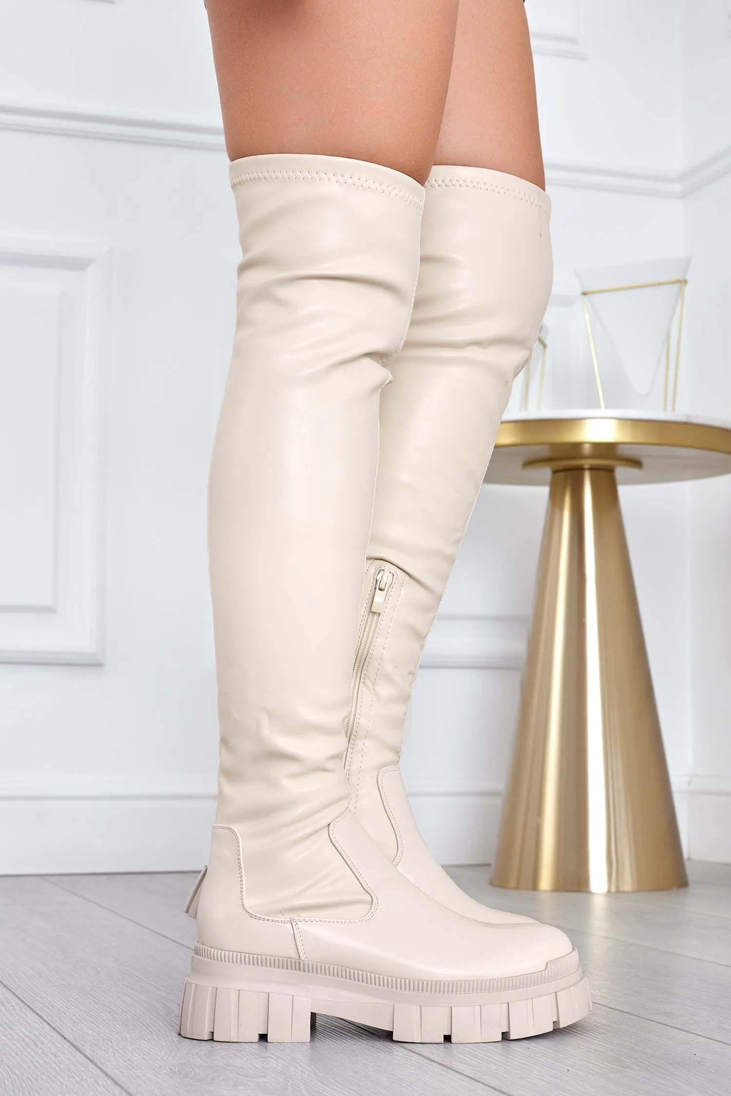 ARIANA - Stivali beige alla coscia in finta pelle