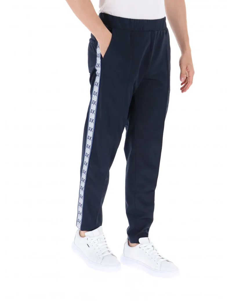 ARMANI EXCHANGE pantaloni uomo stile tuta blu banda bianca laterale 6GZPBE