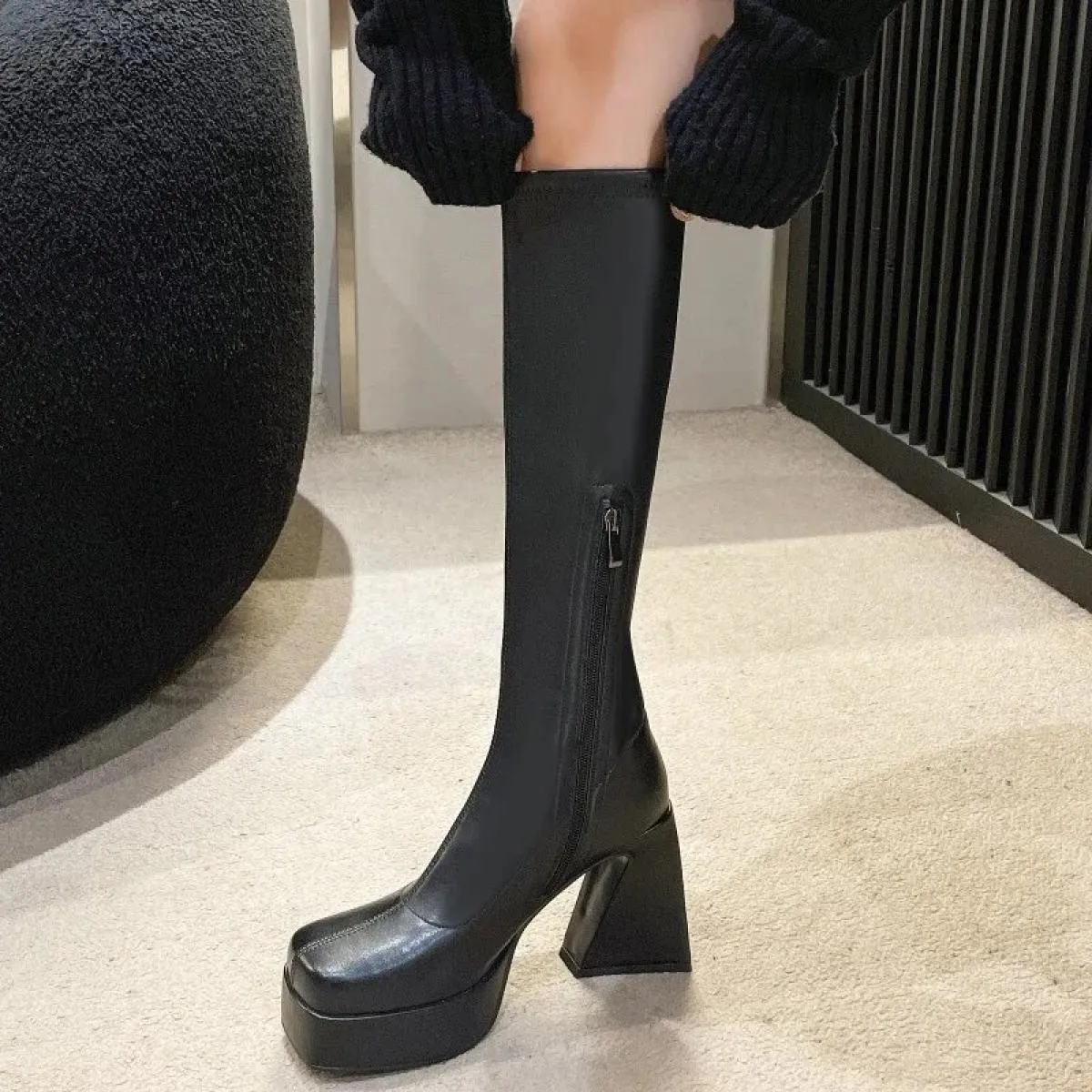 Autunno Inverno 2023 stivali alti al ginocchio da donna stivali lunghi da donna in Pu morbido stivali Slip On da donna stivali c