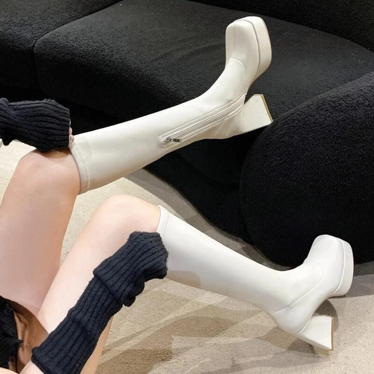 Autunno Inverno 2023 stivali alti al ginocchio da donna stivali lunghi da donna in Pu morbido stivali Slip On da donna stivali c