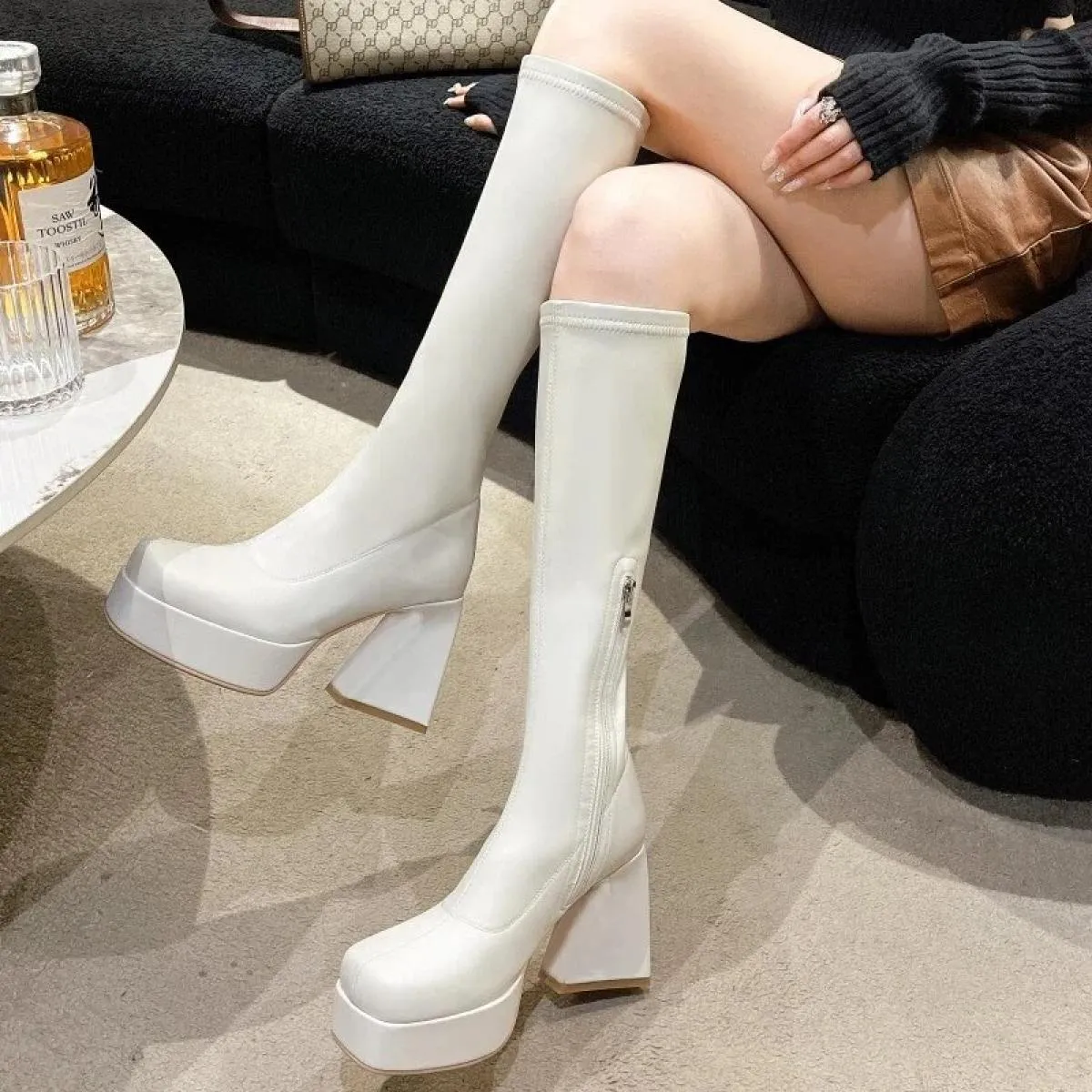 Autunno Inverno 2023 stivali alti al ginocchio da donna stivali lunghi da donna in Pu morbido stivali Slip On da donna stivali c