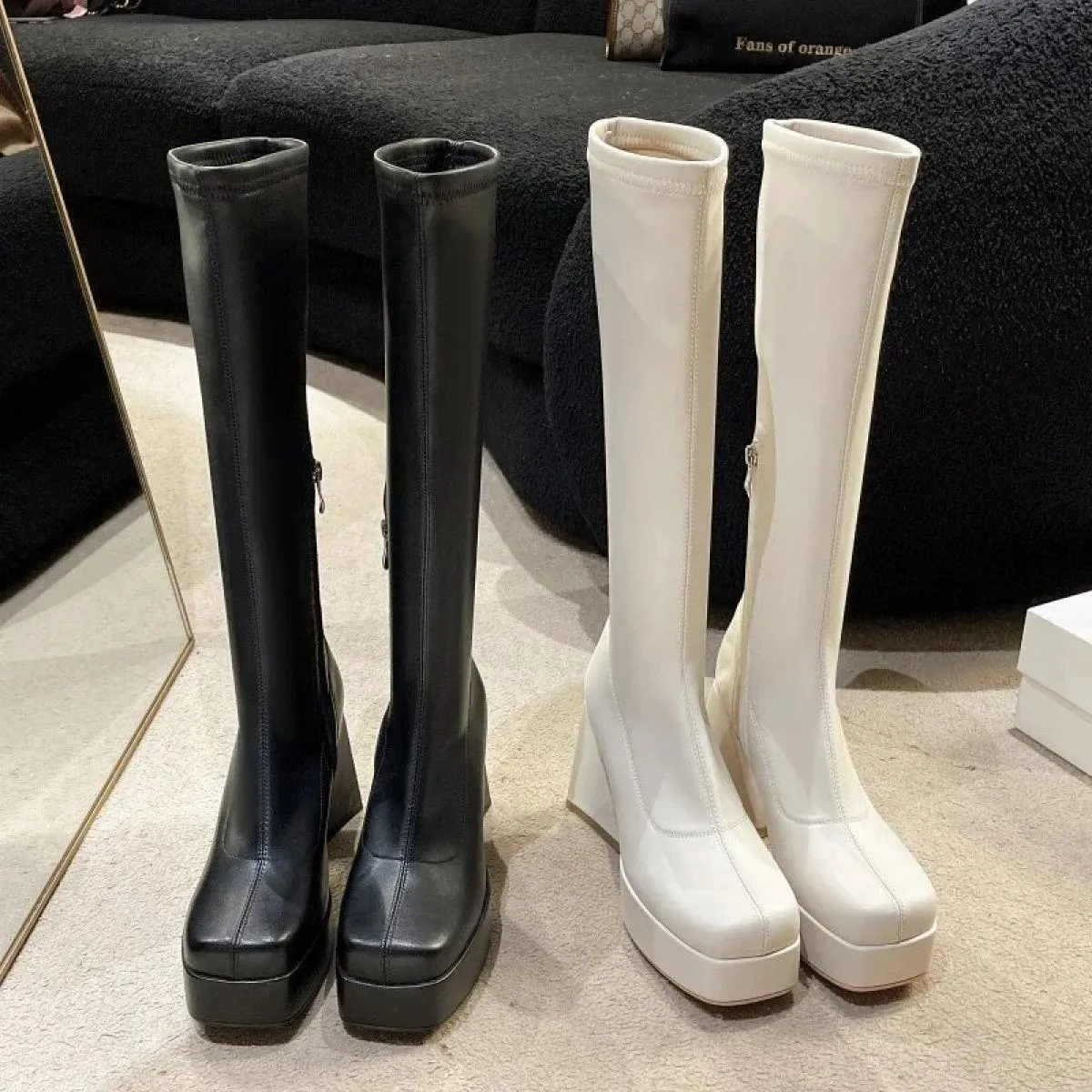 Autunno Inverno 2023 stivali alti al ginocchio da donna stivali lunghi da donna in Pu morbido stivali Slip On da donna stivali c