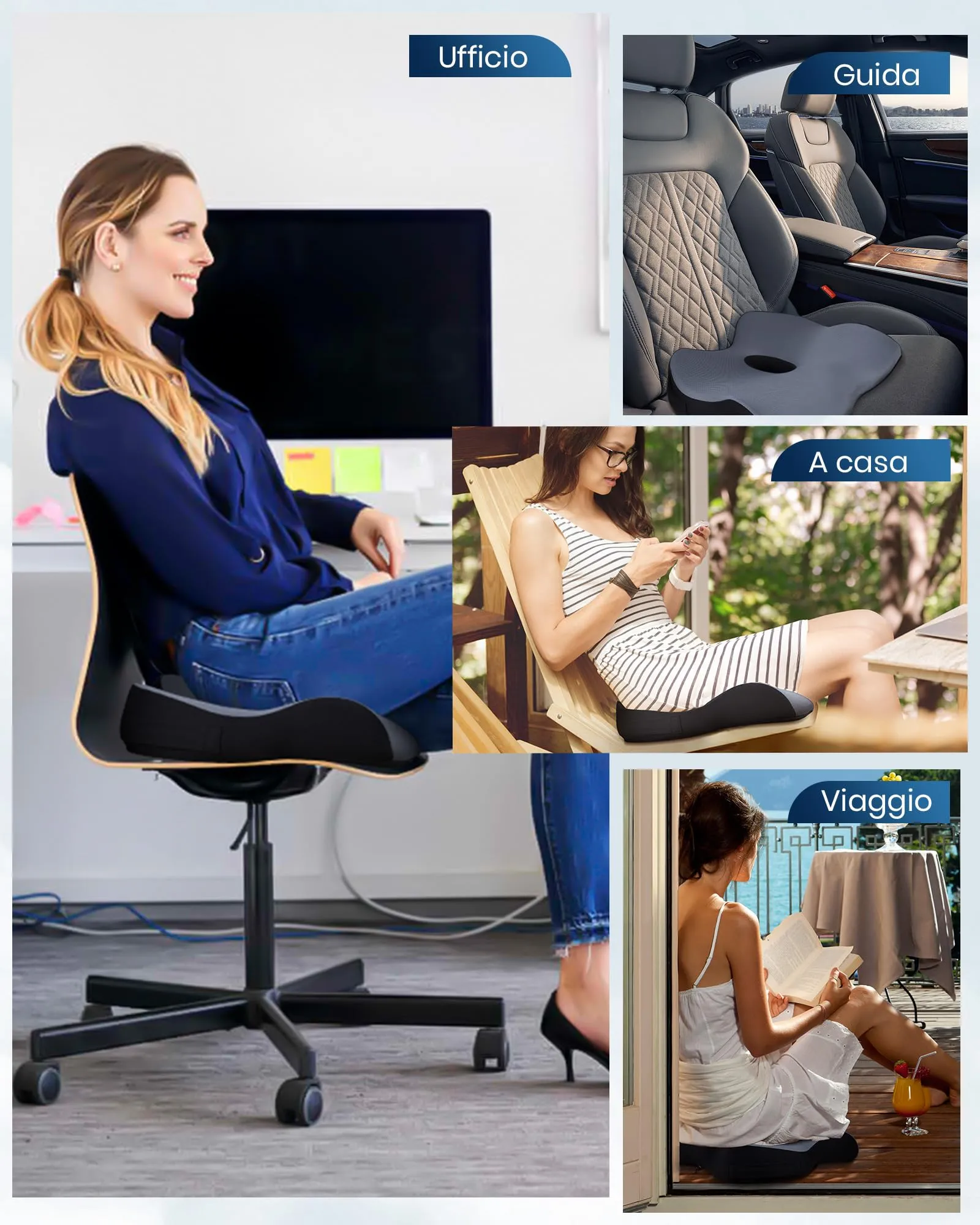 BALITTA Cuscino Ergonomico Sedia, Cuscino Sedia Ufficio, Cuscino Sedia Memory Foam per il Sollievo della lombalgia e Della Sciat