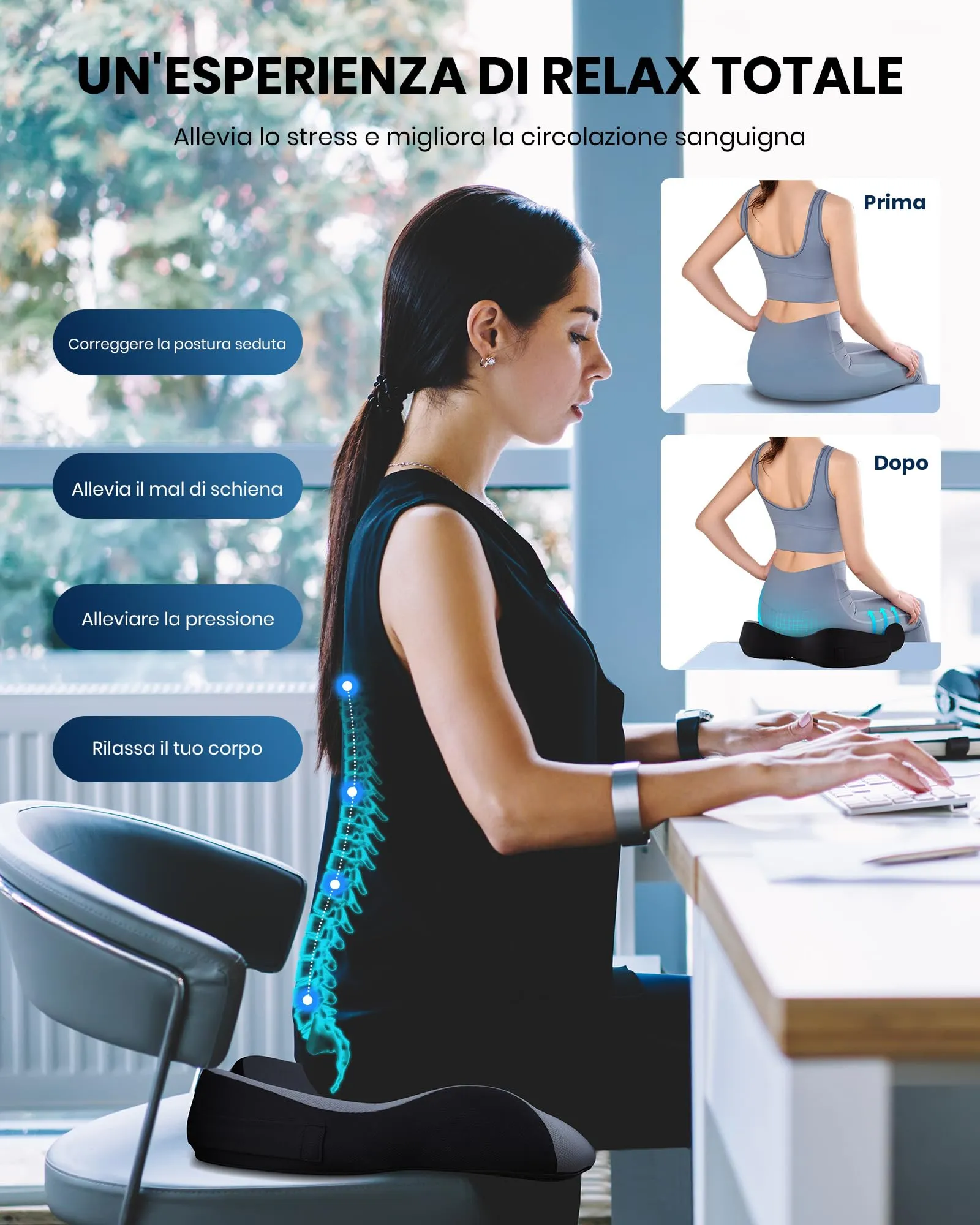 BALITTA Cuscino Ergonomico Sedia, Cuscino Sedia Ufficio, Cuscino Sedia Memory Foam per il Sollievo della lombalgia e Della Sciat