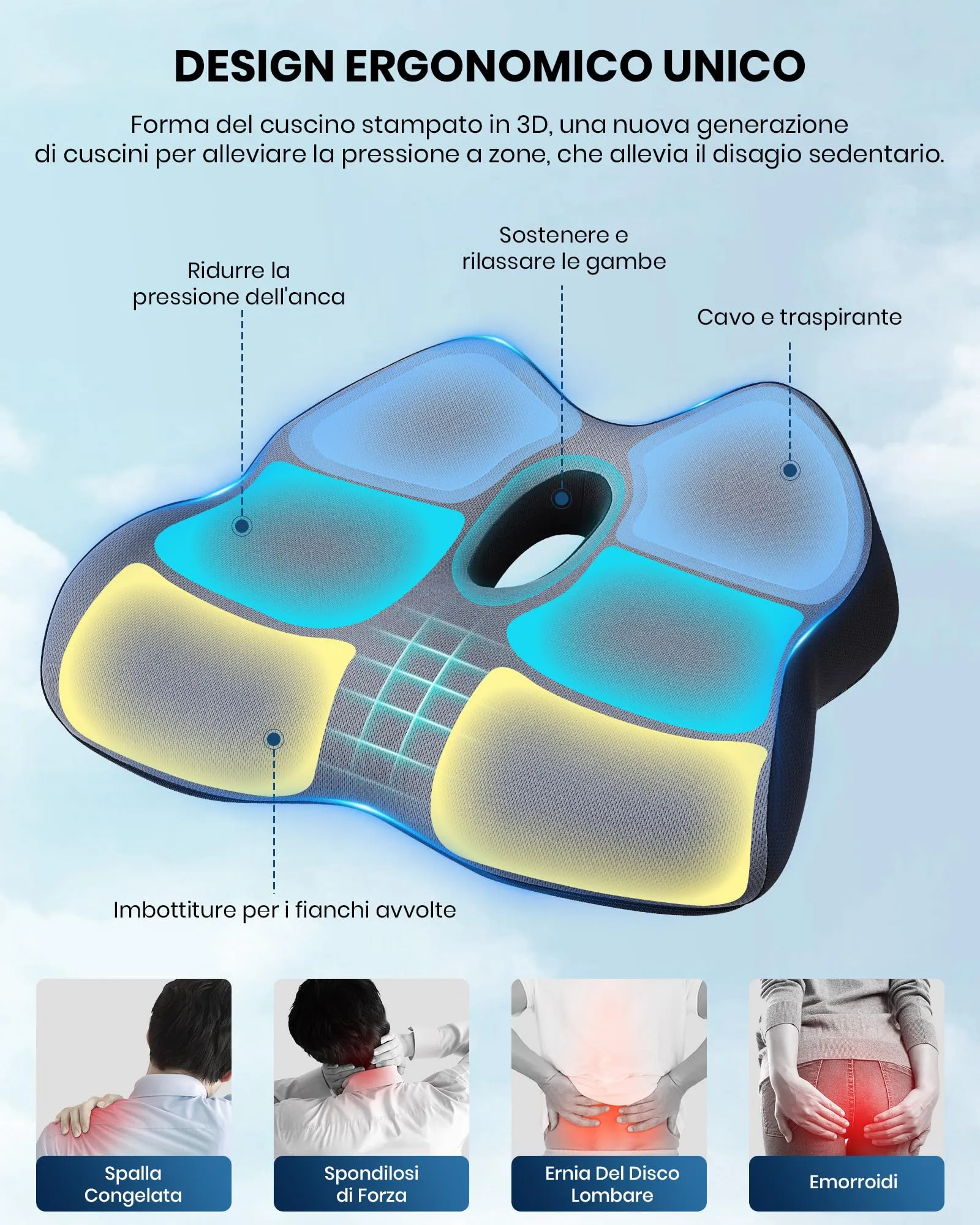 BALITTA Cuscino Ergonomico Sedia, Cuscino Sedia Ufficio, Cuscino Sedia Memory Foam per il Sollievo della lombalgia e Della Sciat
