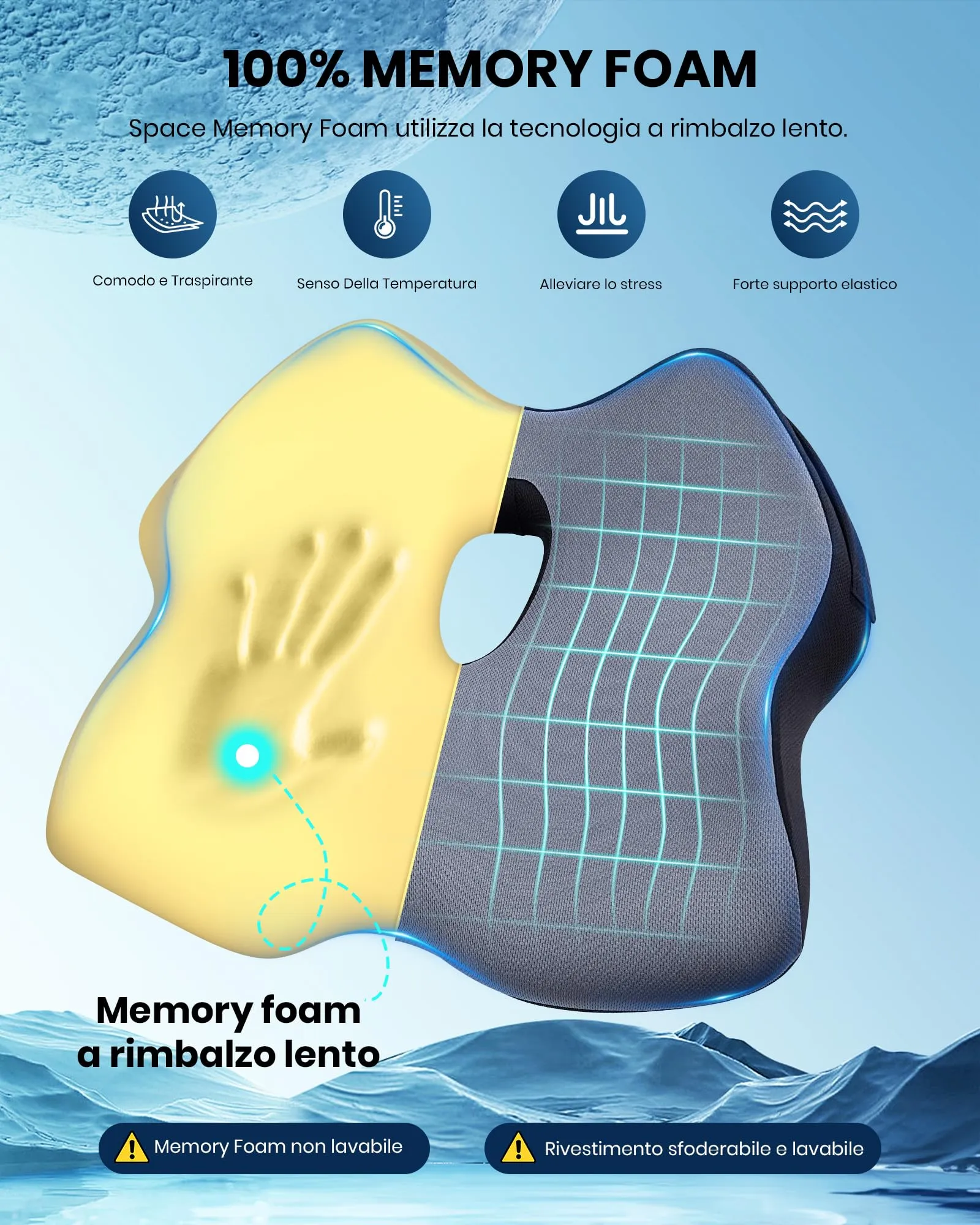 BALITTA Cuscino Ergonomico Sedia, Cuscino Sedia Ufficio, Cuscino Sedia Memory Foam per il Sollievo della lombalgia e Della Sciat