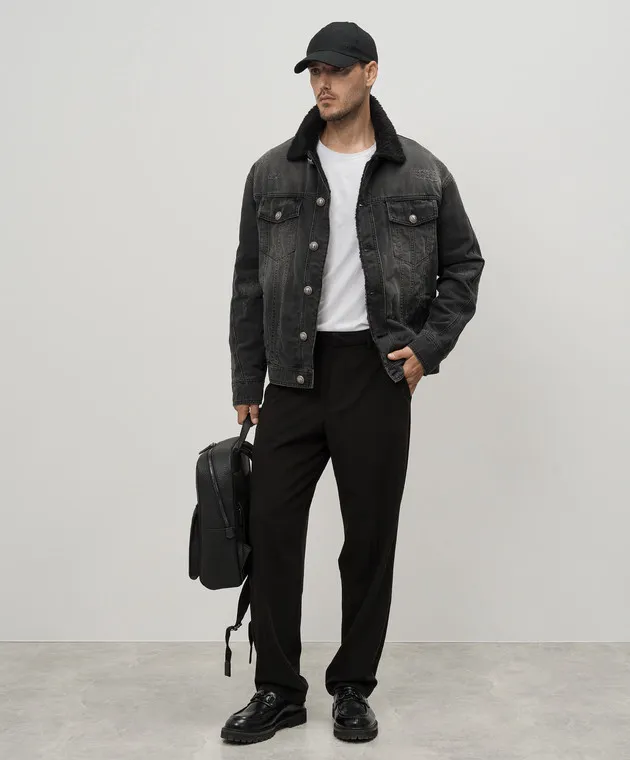 Balmain Giubbotto in denim nero con effetto invecchiato DH1TC315DE68