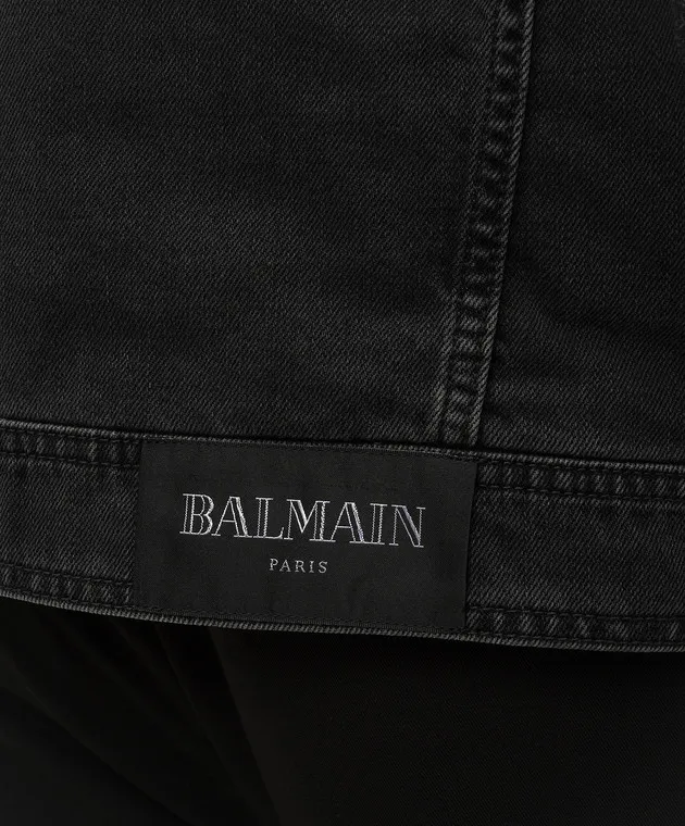 Balmain Giubbotto in denim nero con effetto invecchiato DH1TC315DE68