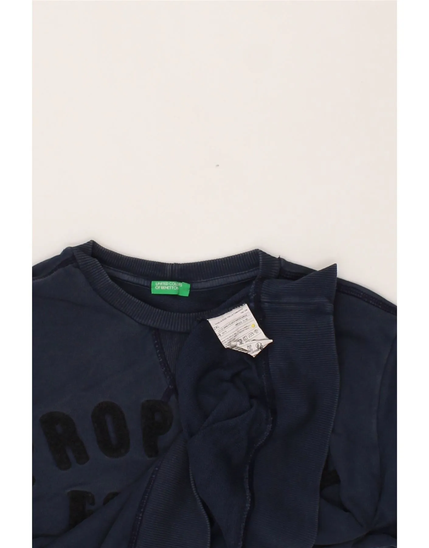 BENETTON Boys Graphic Sweatshirt Jumper 11-12 Years 2XL Navy Blue