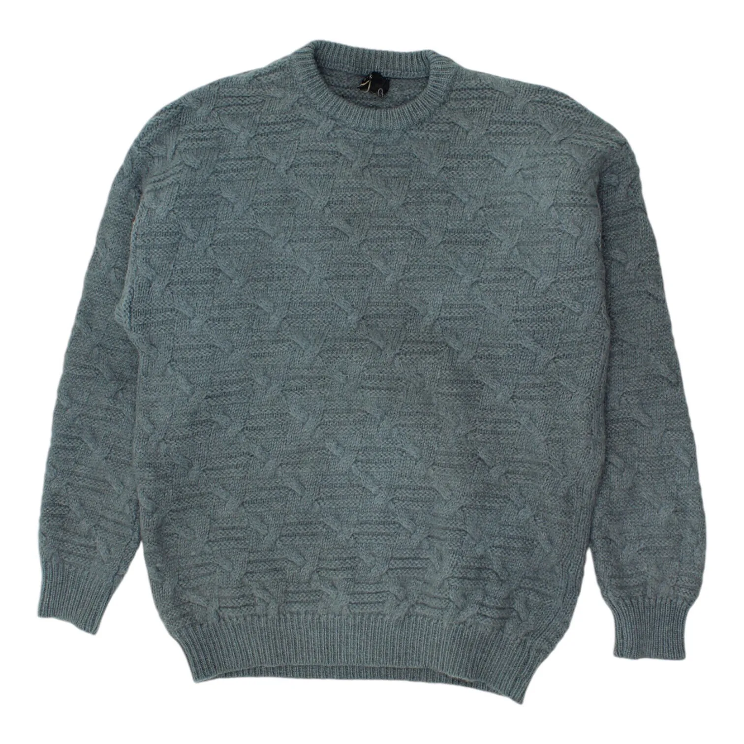 Benetton Mens Blue Wool Cable Knit Sweater | Vintage High End Designer VTG