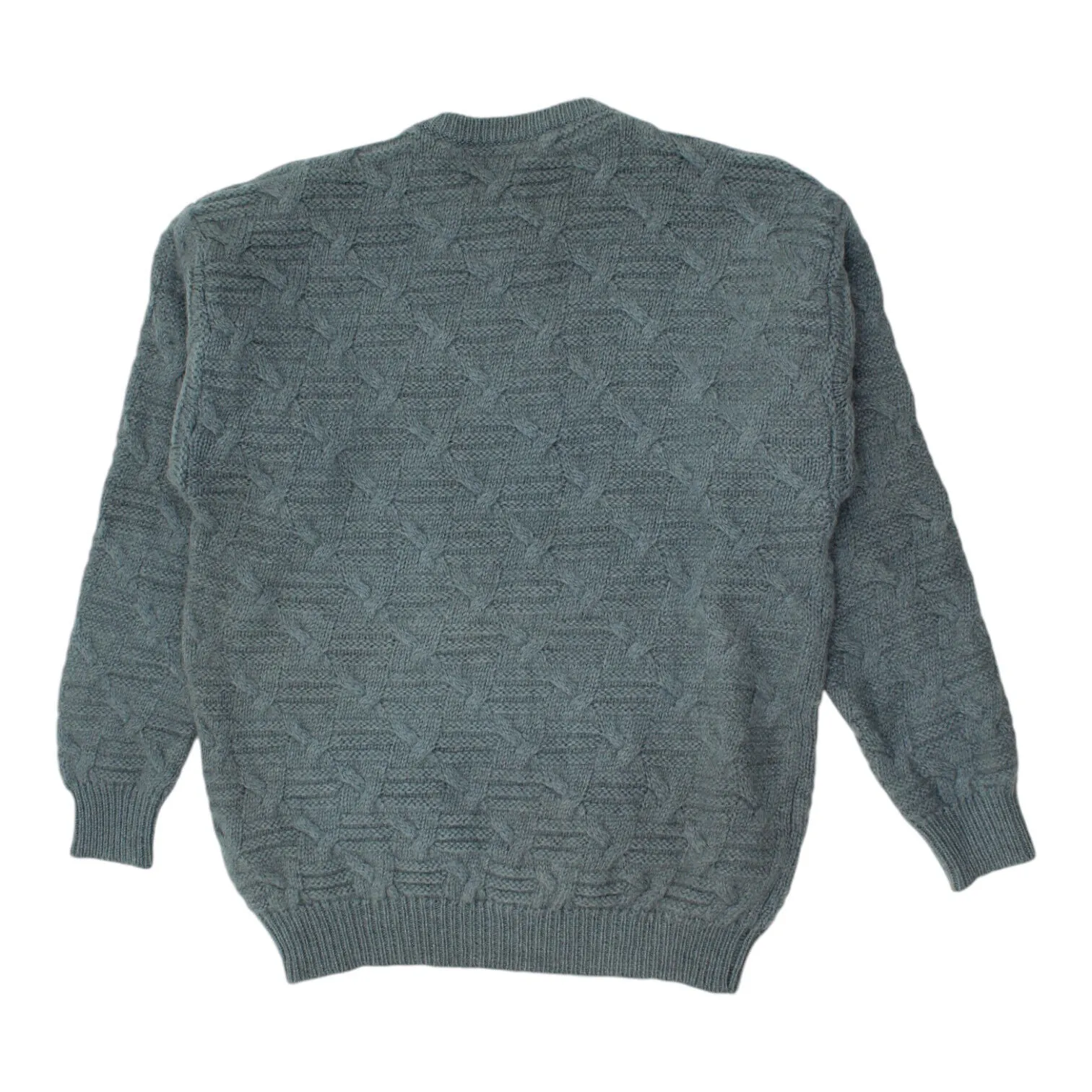Benetton Mens Blue Wool Cable Knit Sweater | Vintage High End Designer VTG