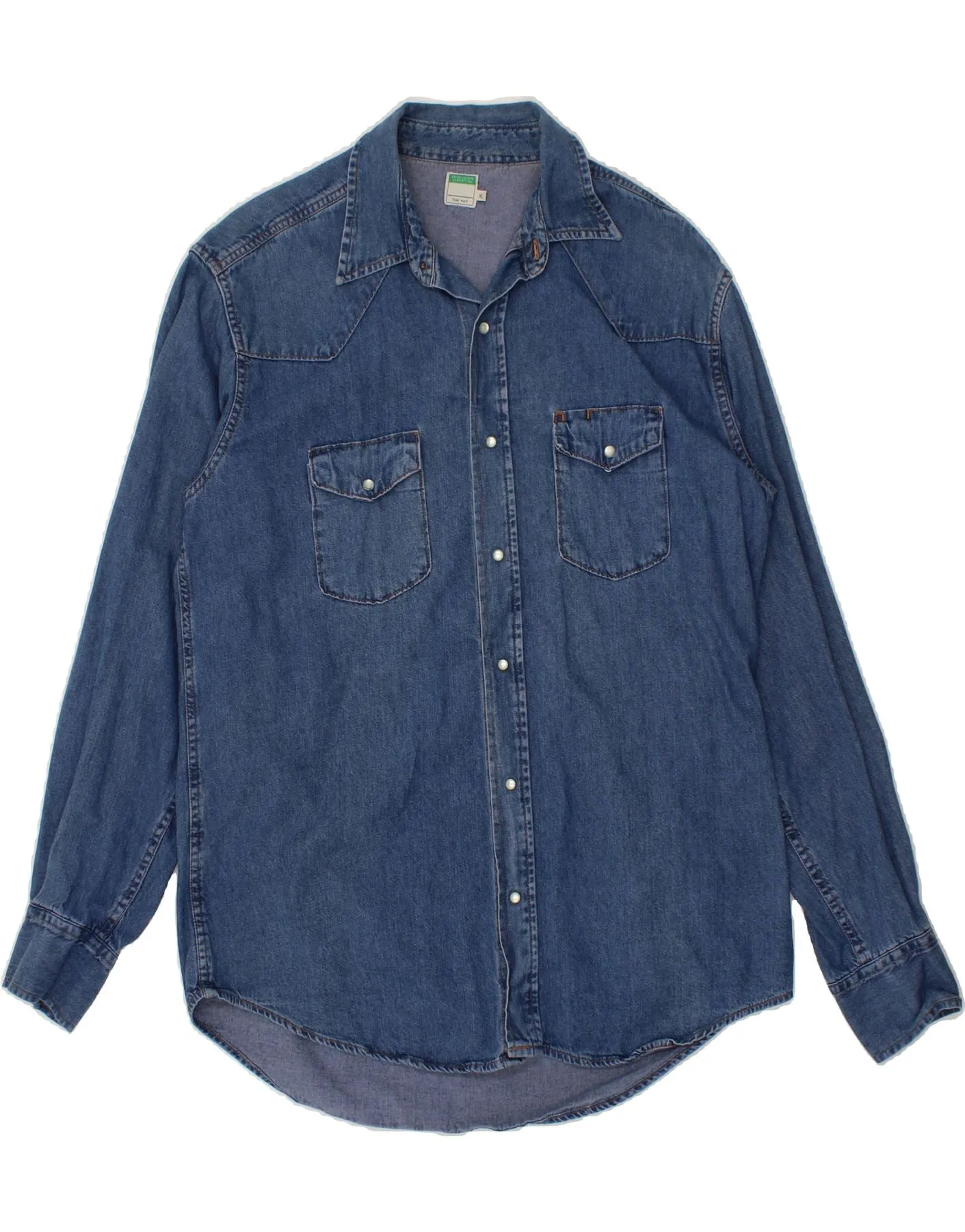 BENETTON Mens Denim Shirt XL Blue