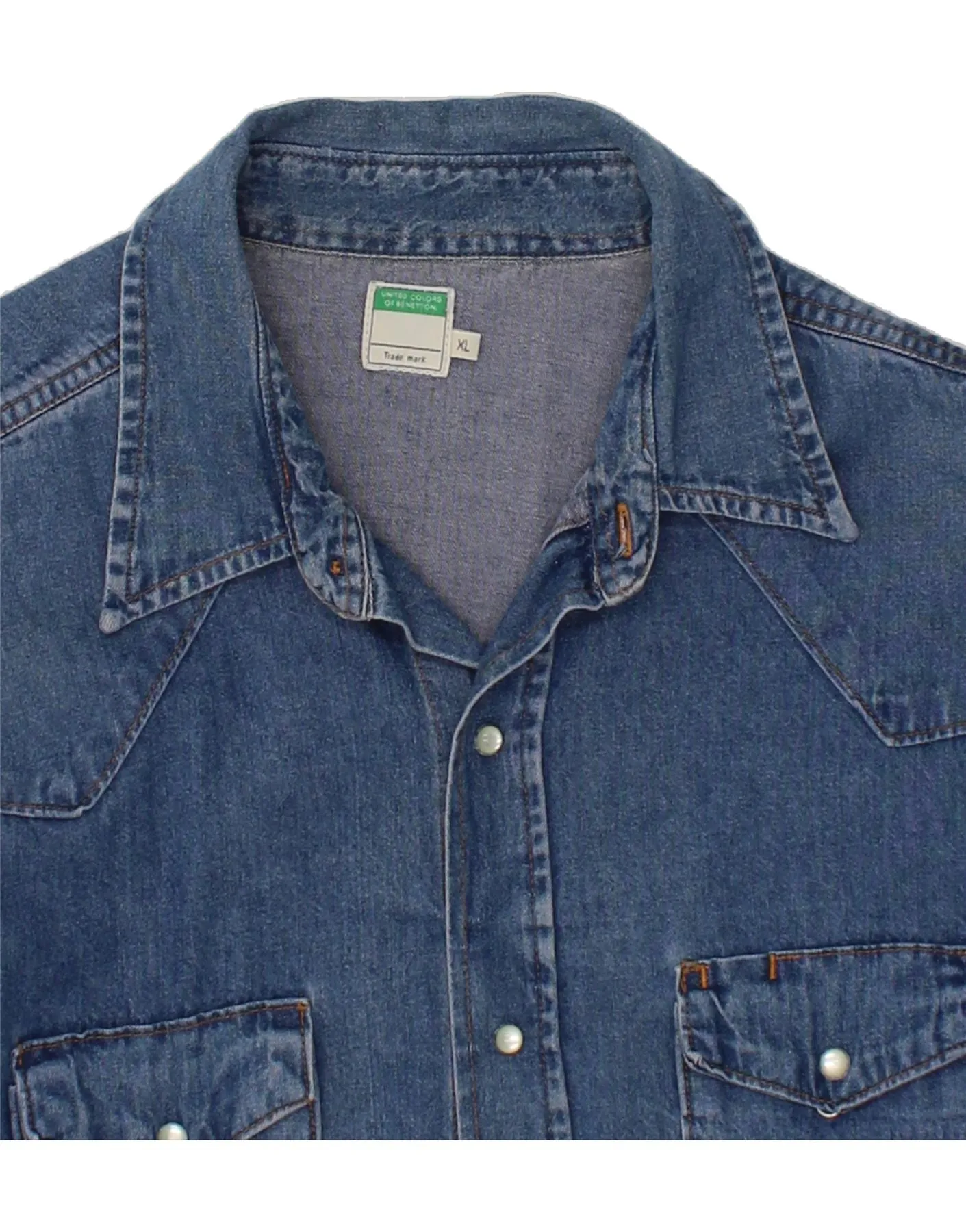BENETTON Mens Denim Shirt XL Blue