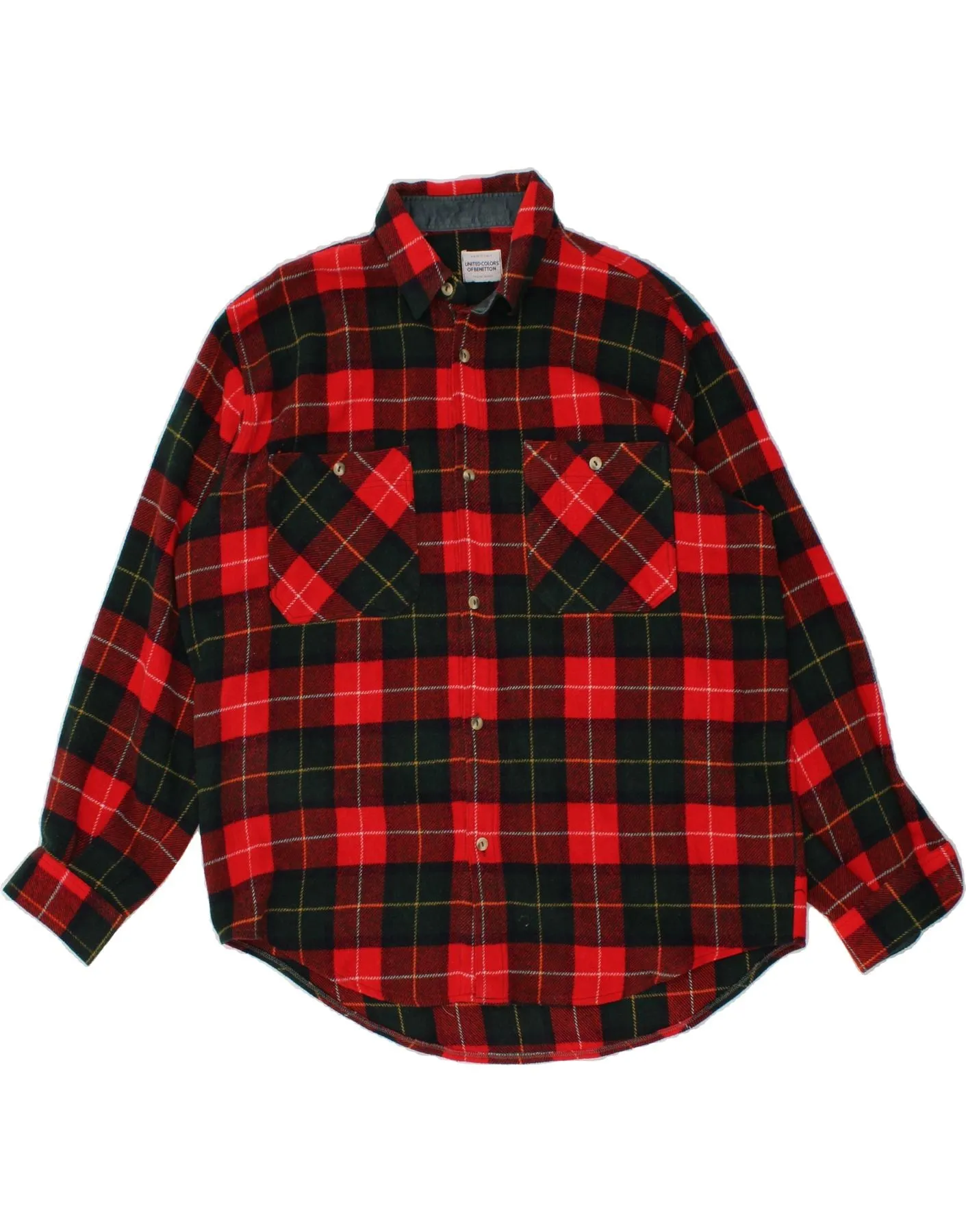 BENETTON Mens Flannel Shirt Large Red Check