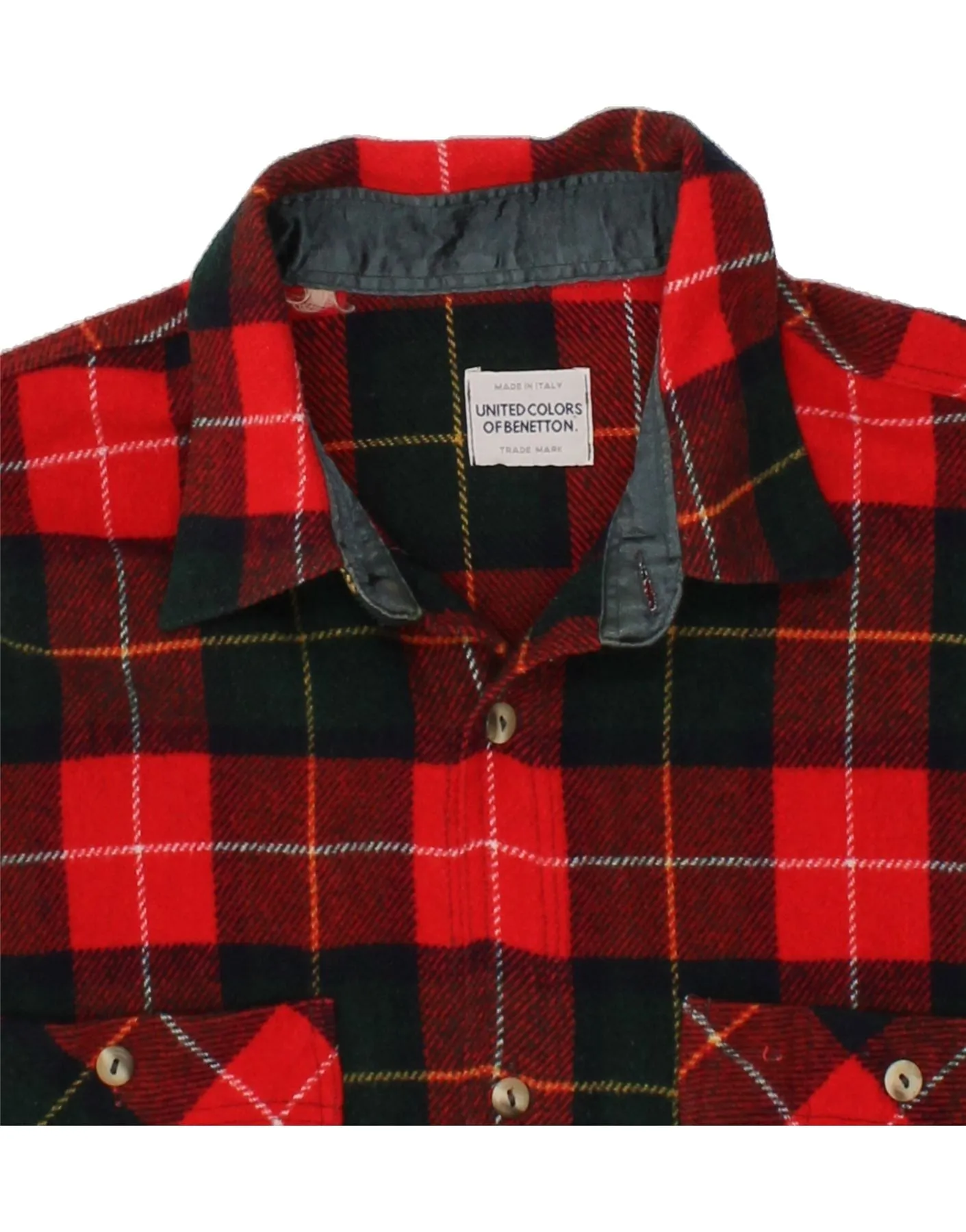 BENETTON Mens Flannel Shirt Large Red Check