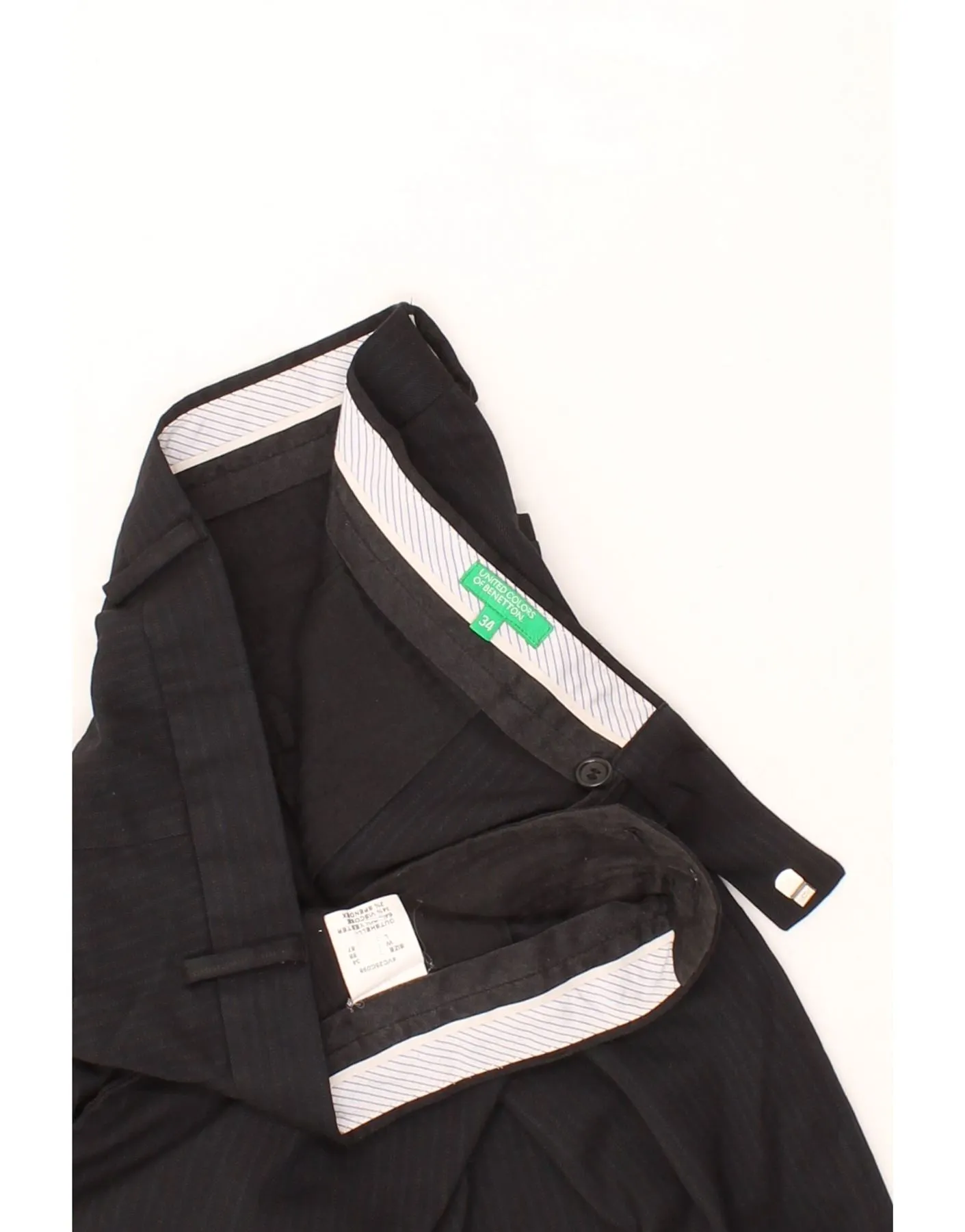 BENETTON Mens Straight Suit Trousers W34 L27 Black Striped Polyester