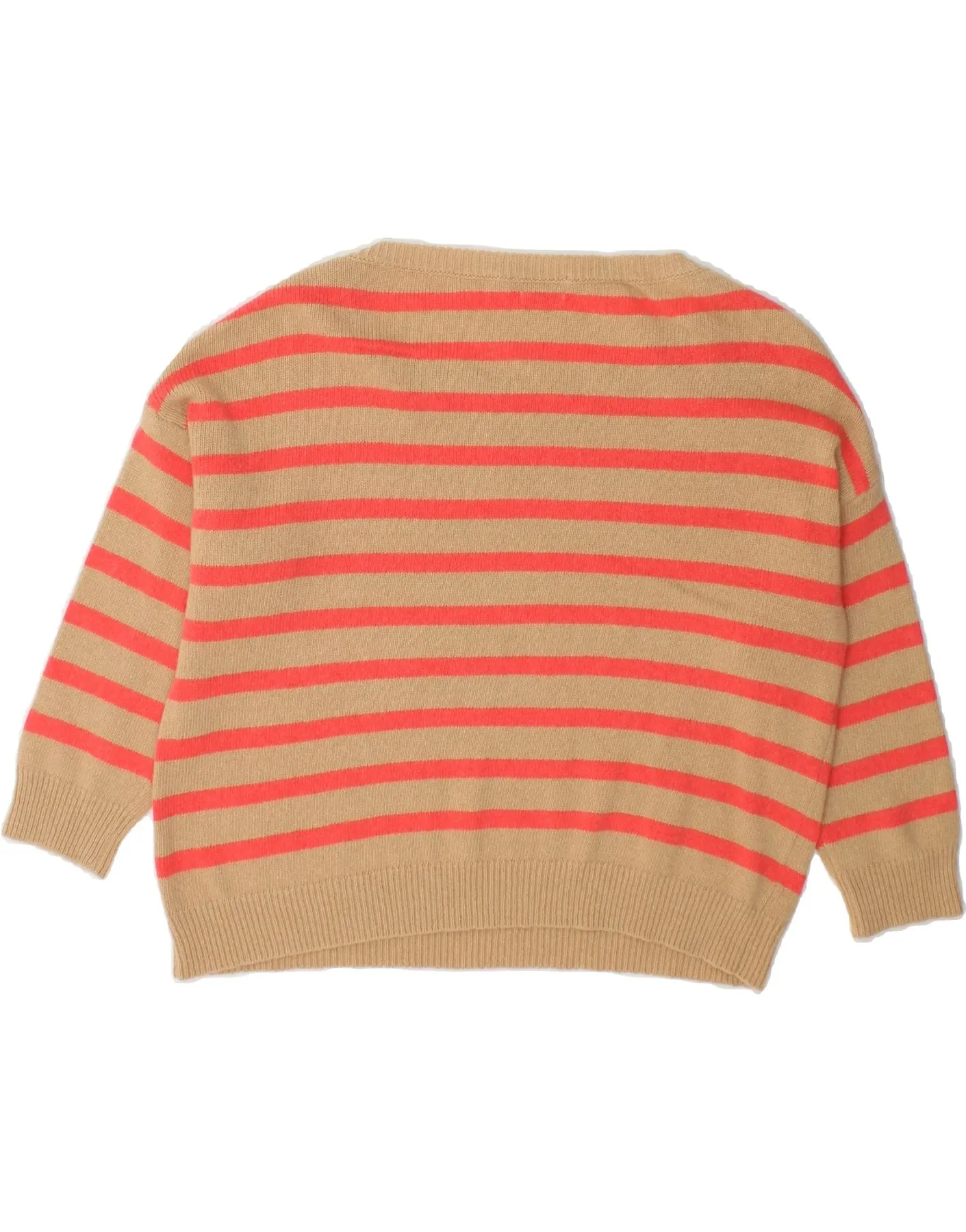 BENETTON Womens Boat Neck Jumper Sweater UK 16 Large Beige Striped