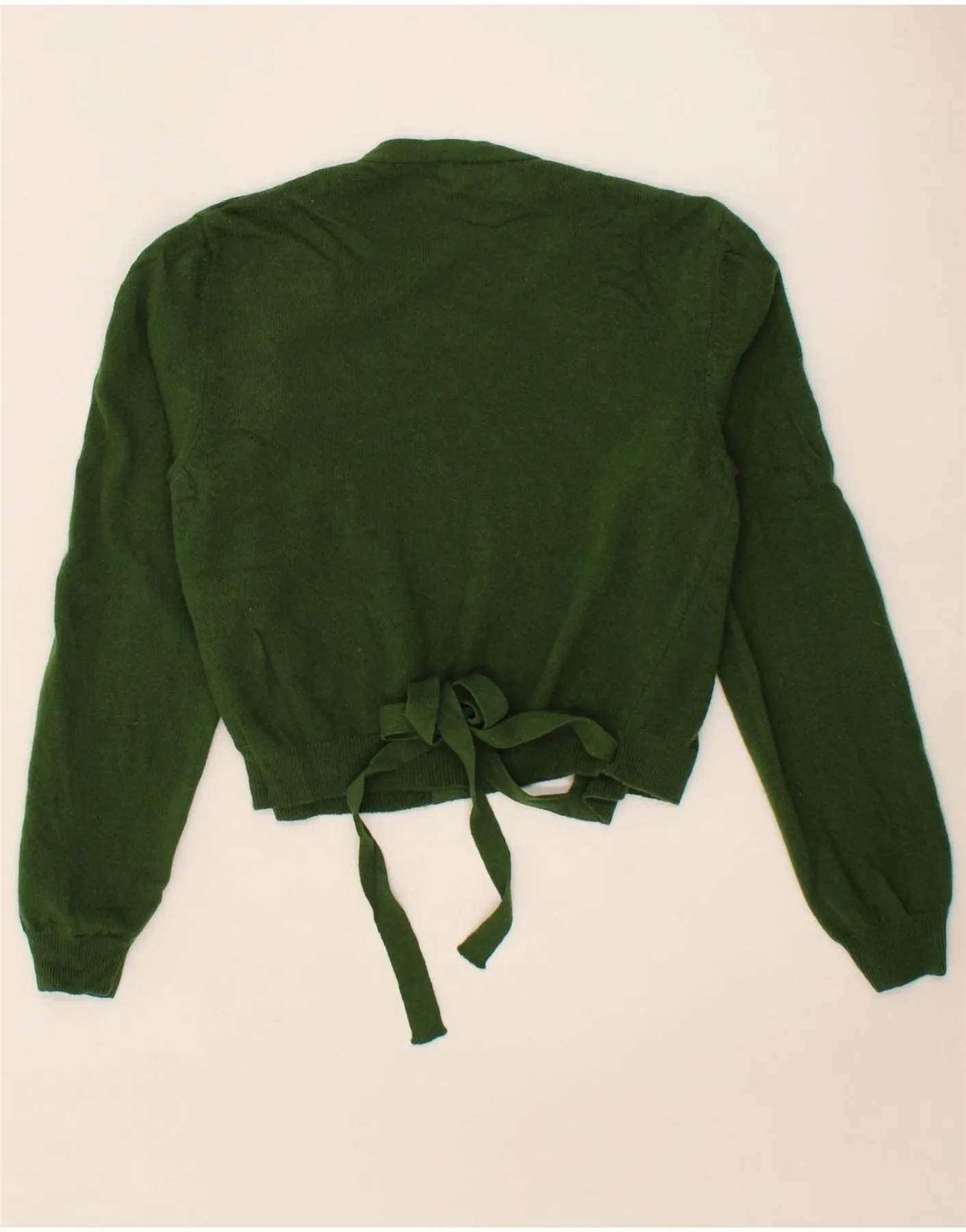 BENETTON Womens Crop Cardigan Sweater UK 10 Small Green Virgin Wool