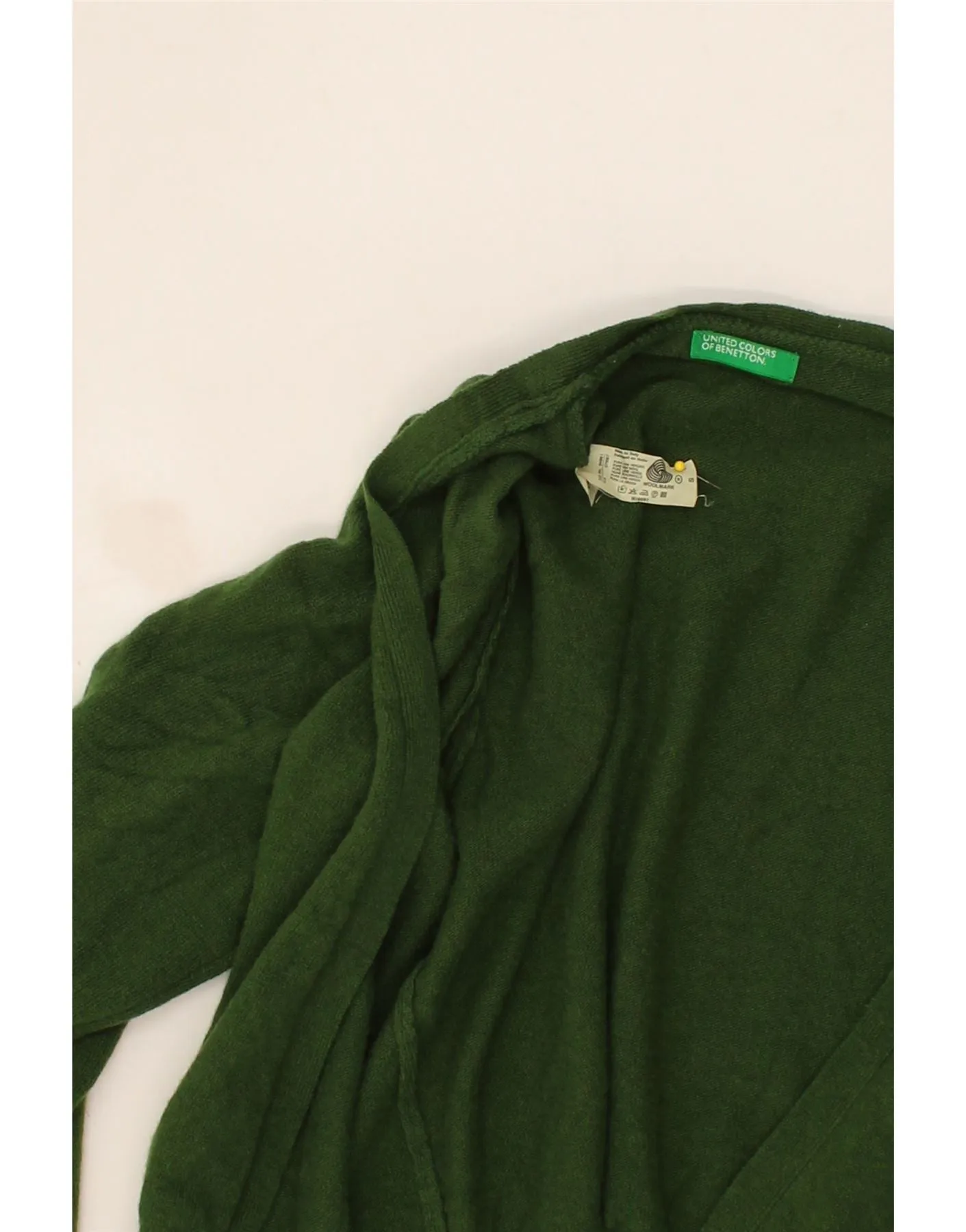 BENETTON Womens Crop Cardigan Sweater UK 10 Small Green Virgin Wool
