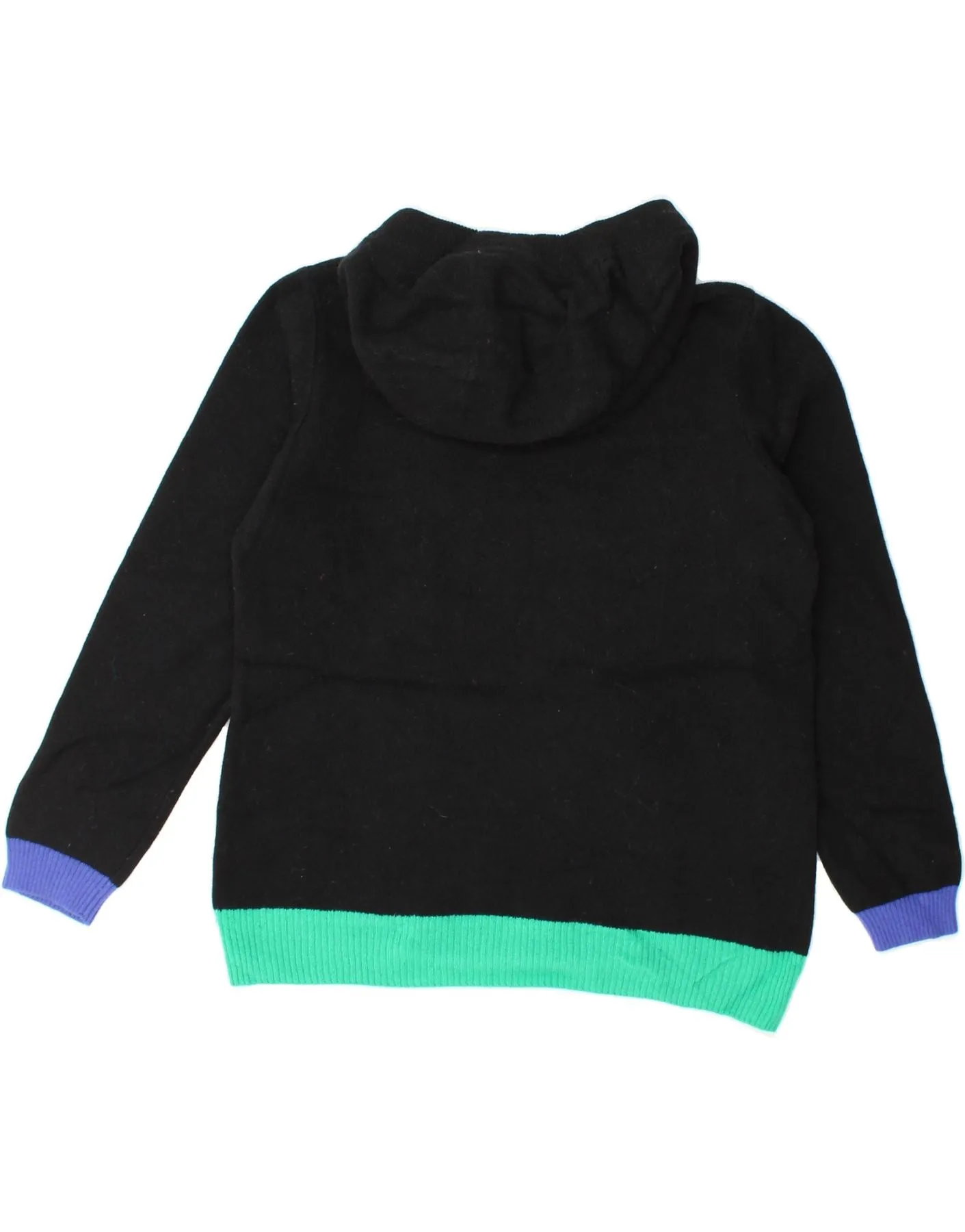 BENETTON Womens Graphic Hooded Jumper Sweater UK 6 XS Black Colourblock