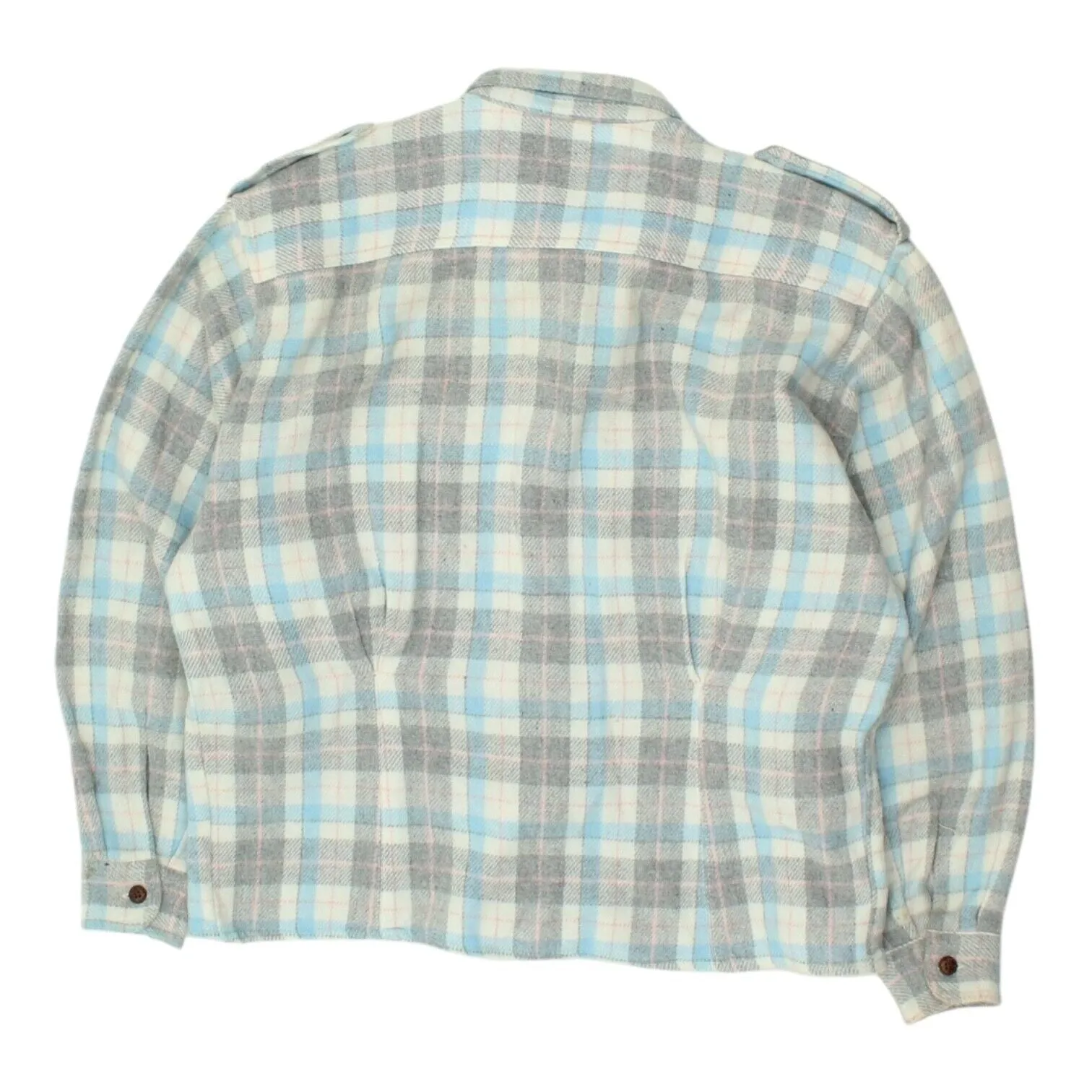 Benetton Womens Grey Blue Acrylic Button Up Check Shirt | Vintage Designer VTG