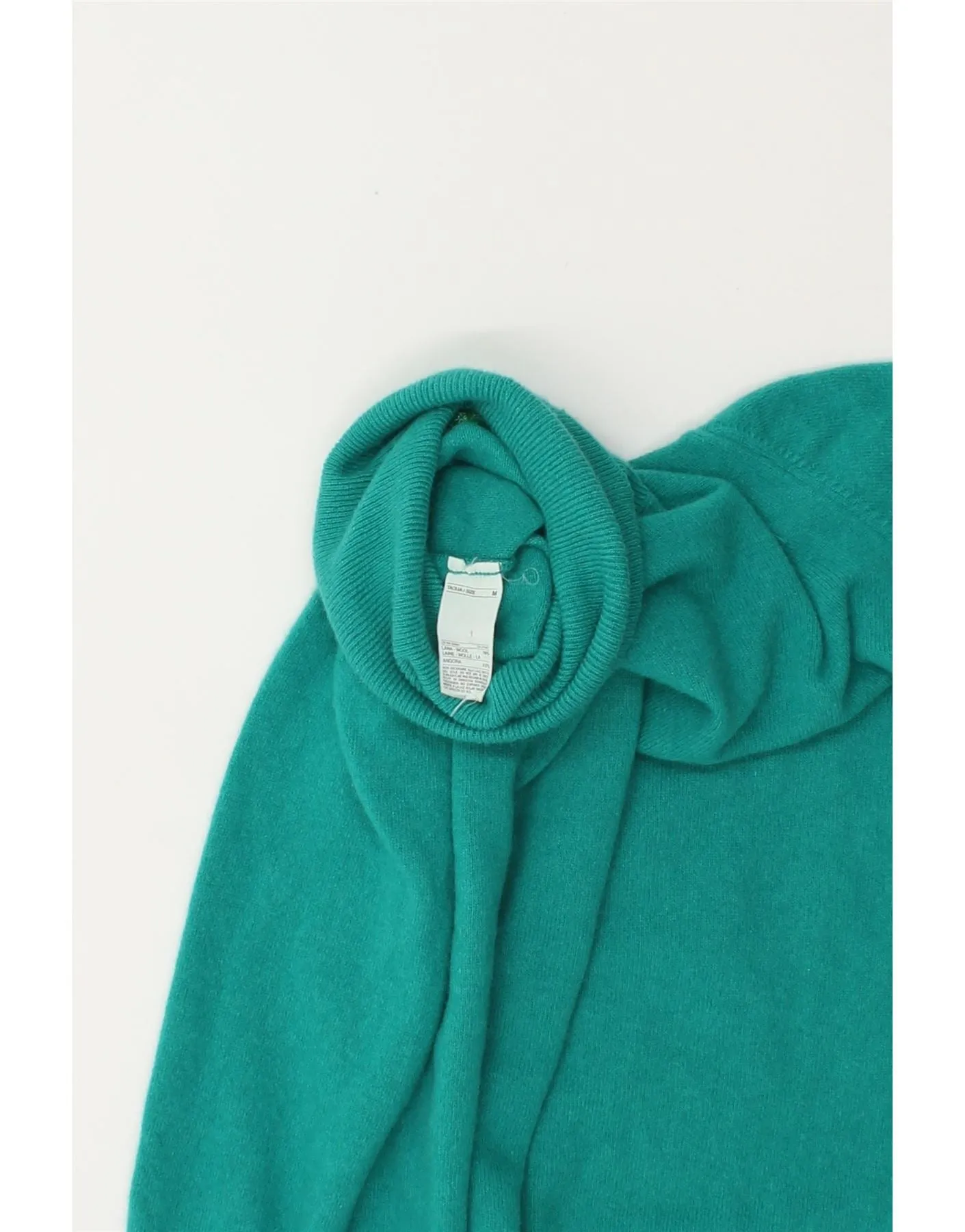 BENETTON Womens Roll Neck Jumper Sweater UK 14 Medium Turquoise Wool