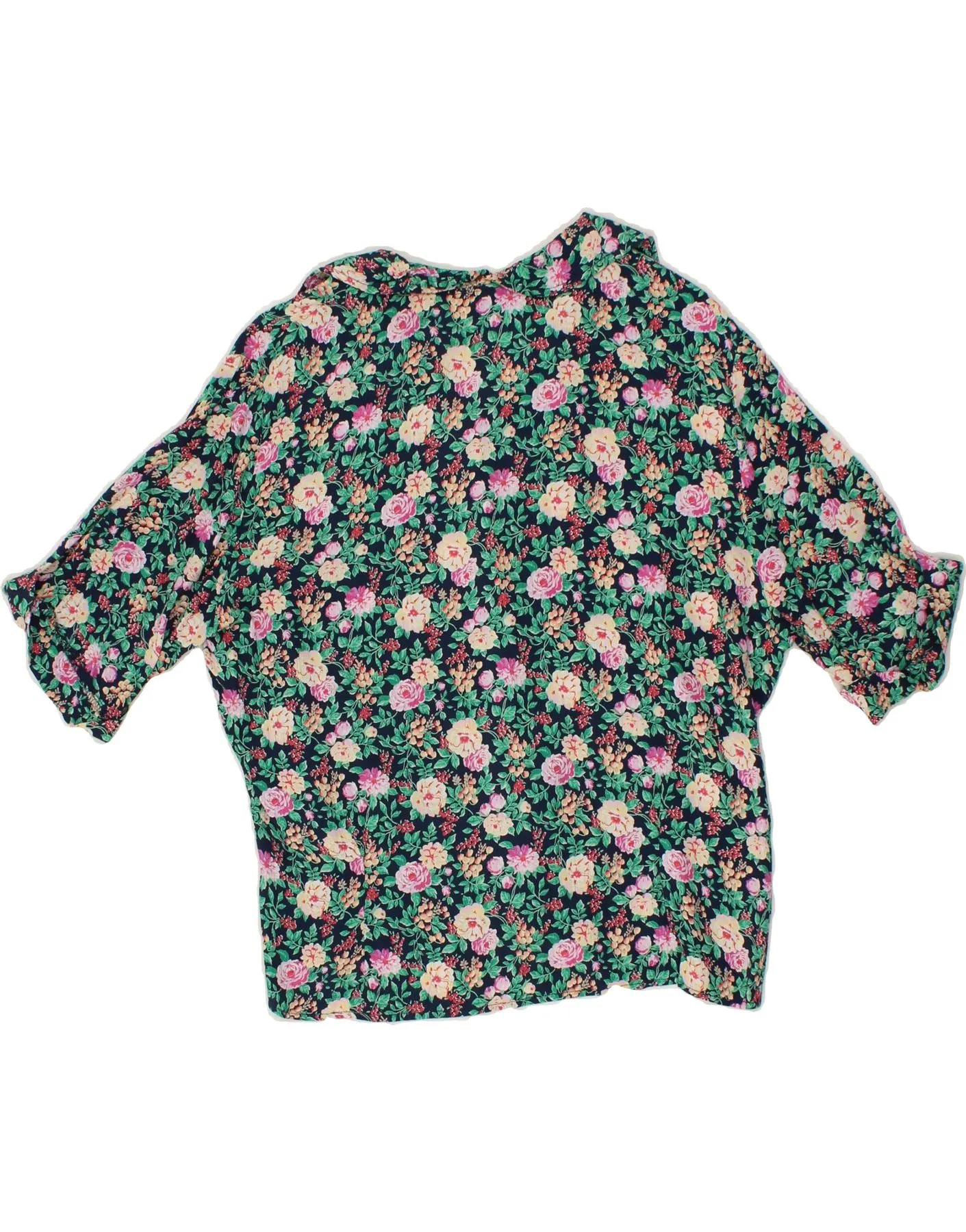 BENETTON Womens Short Sleeve Shirt Blouse UK 16 Large Multicoloured Floral
