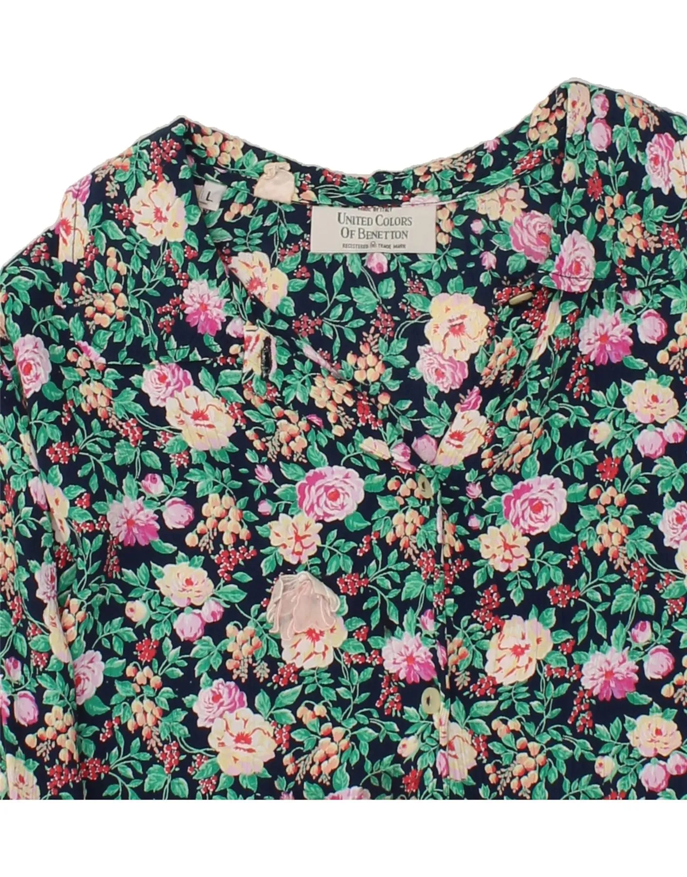BENETTON Womens Short Sleeve Shirt Blouse UK 16 Large Multicoloured Floral
