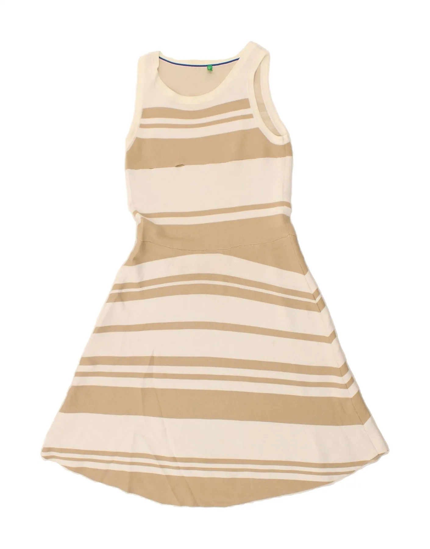 BENETTON Womens Sleeveless A-Line Dress UK 8 Small Beige Striped