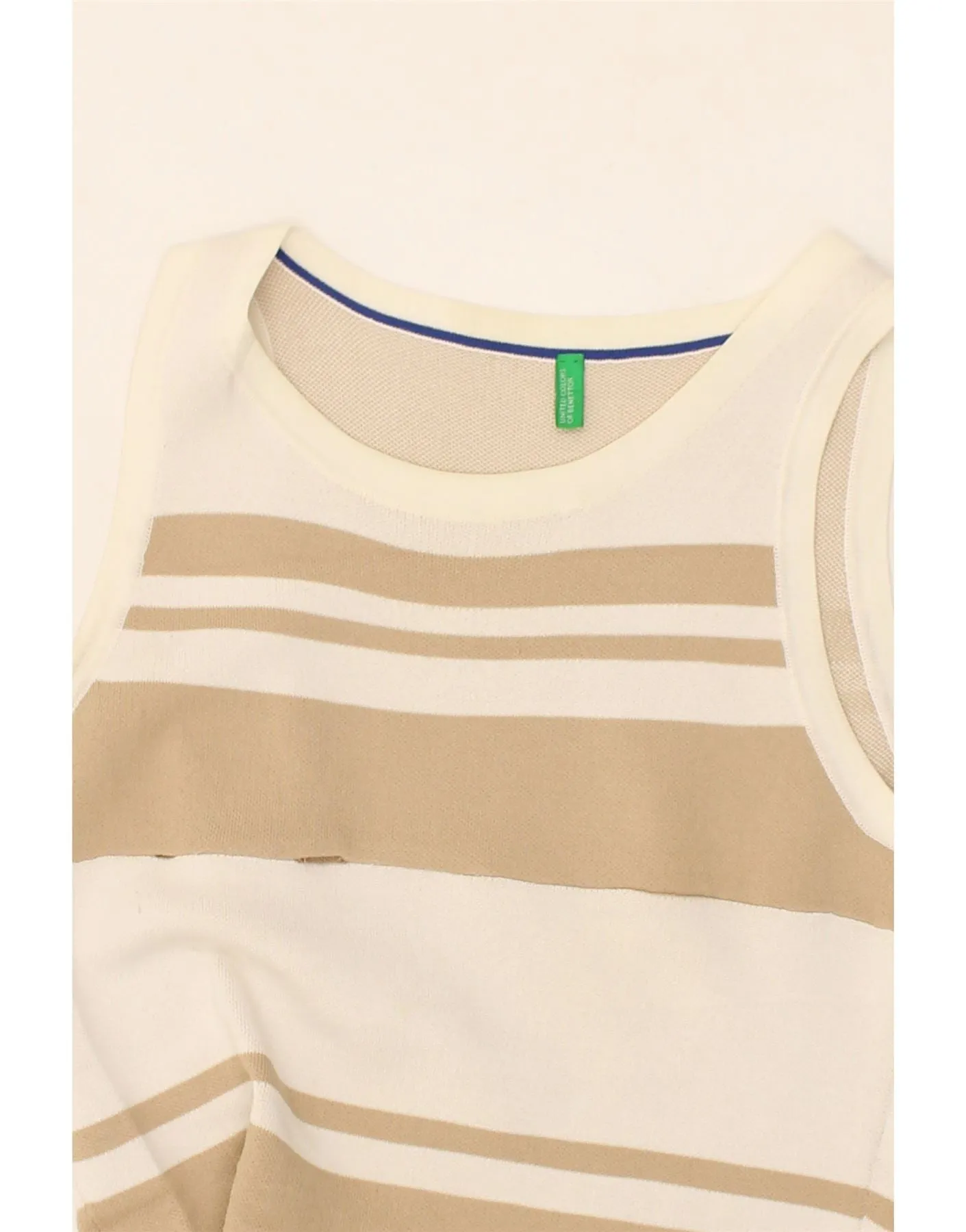 BENETTON Womens Sleeveless A-Line Dress UK 8 Small Beige Striped