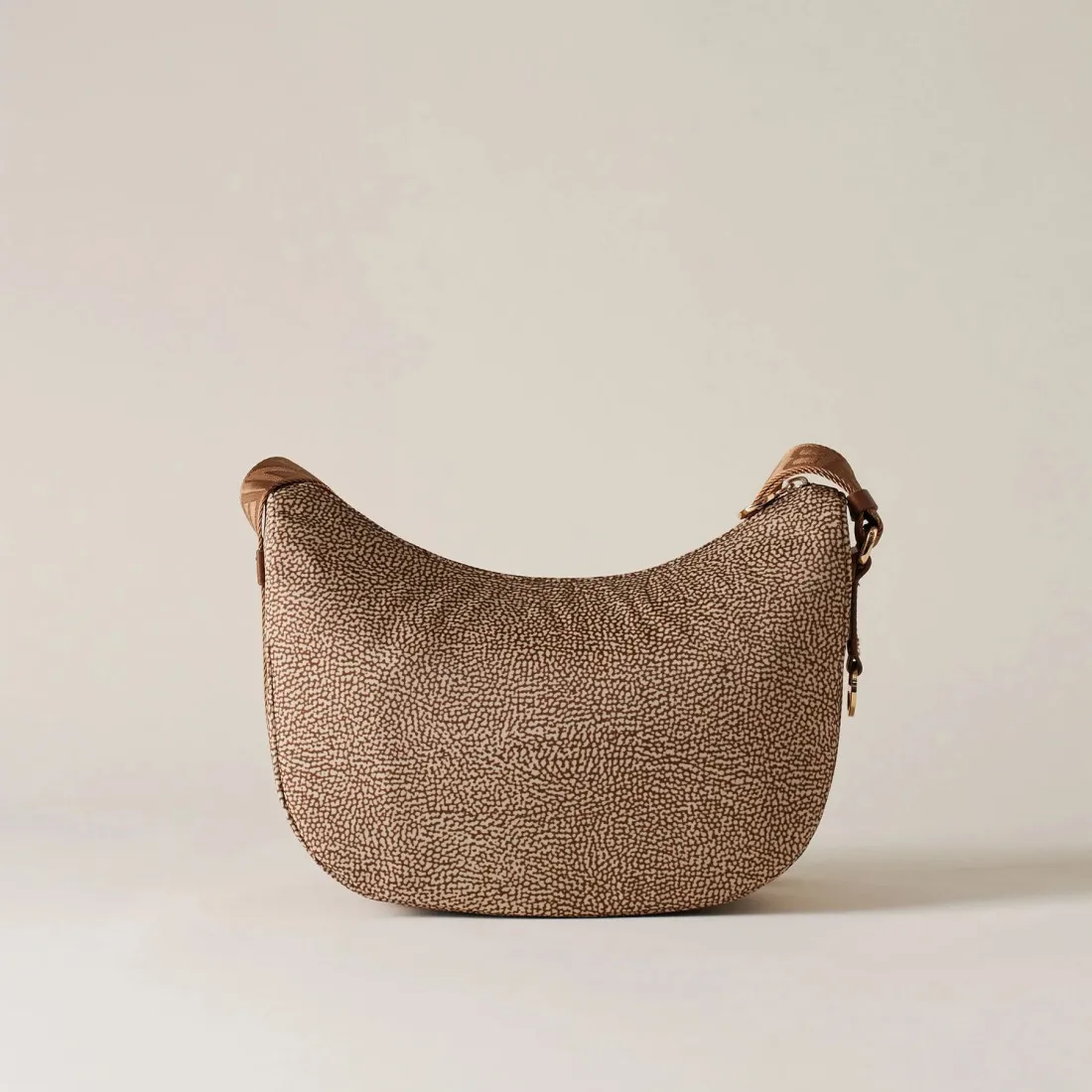 Borsa piccola Borbonese Luna Bag beige e marrone in nylon OP riciclato