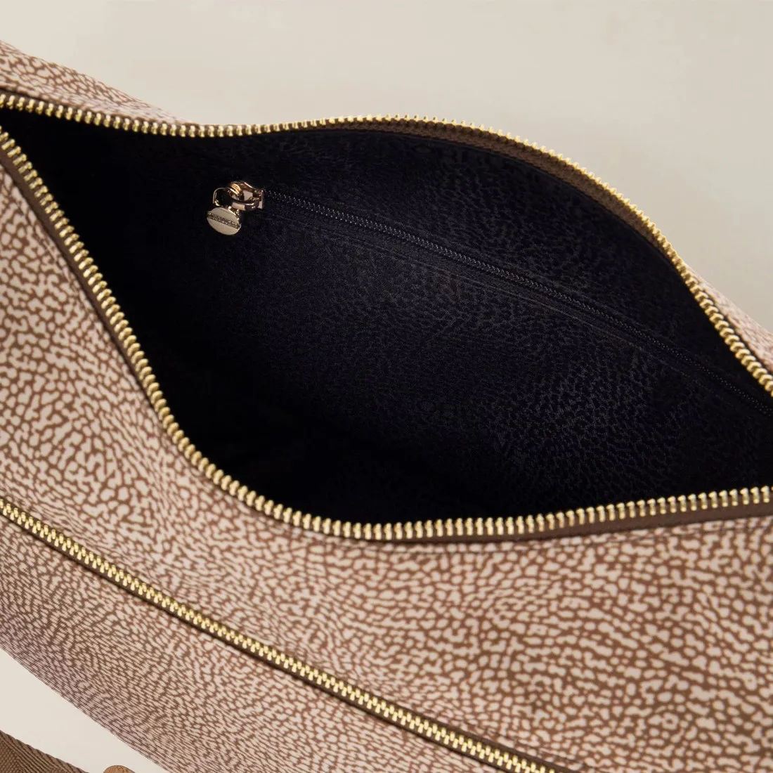 Borsa piccola Borbonese Luna Bag beige e marrone in nylon OP riciclato