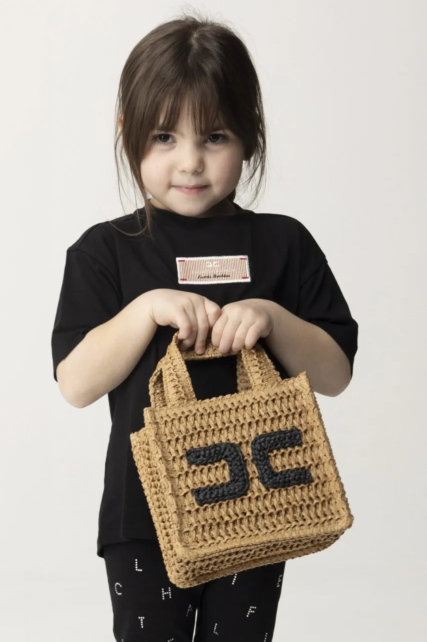 Borsetta in paglia intrecciata con logo ROPE