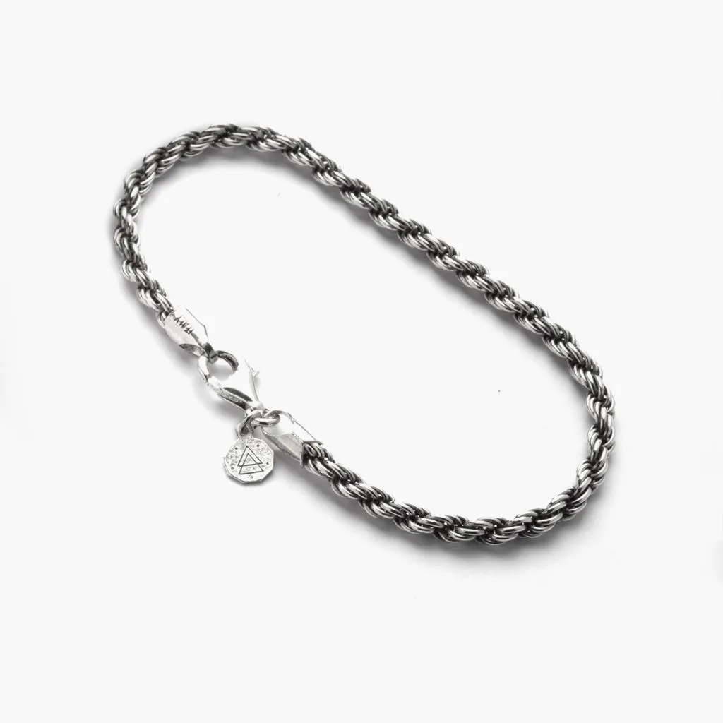 Bracciale corda argento 925 brunito lucido 19cm