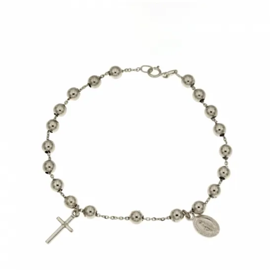 Bracciale Rosario con grani lucidi in oro bianco 18kt