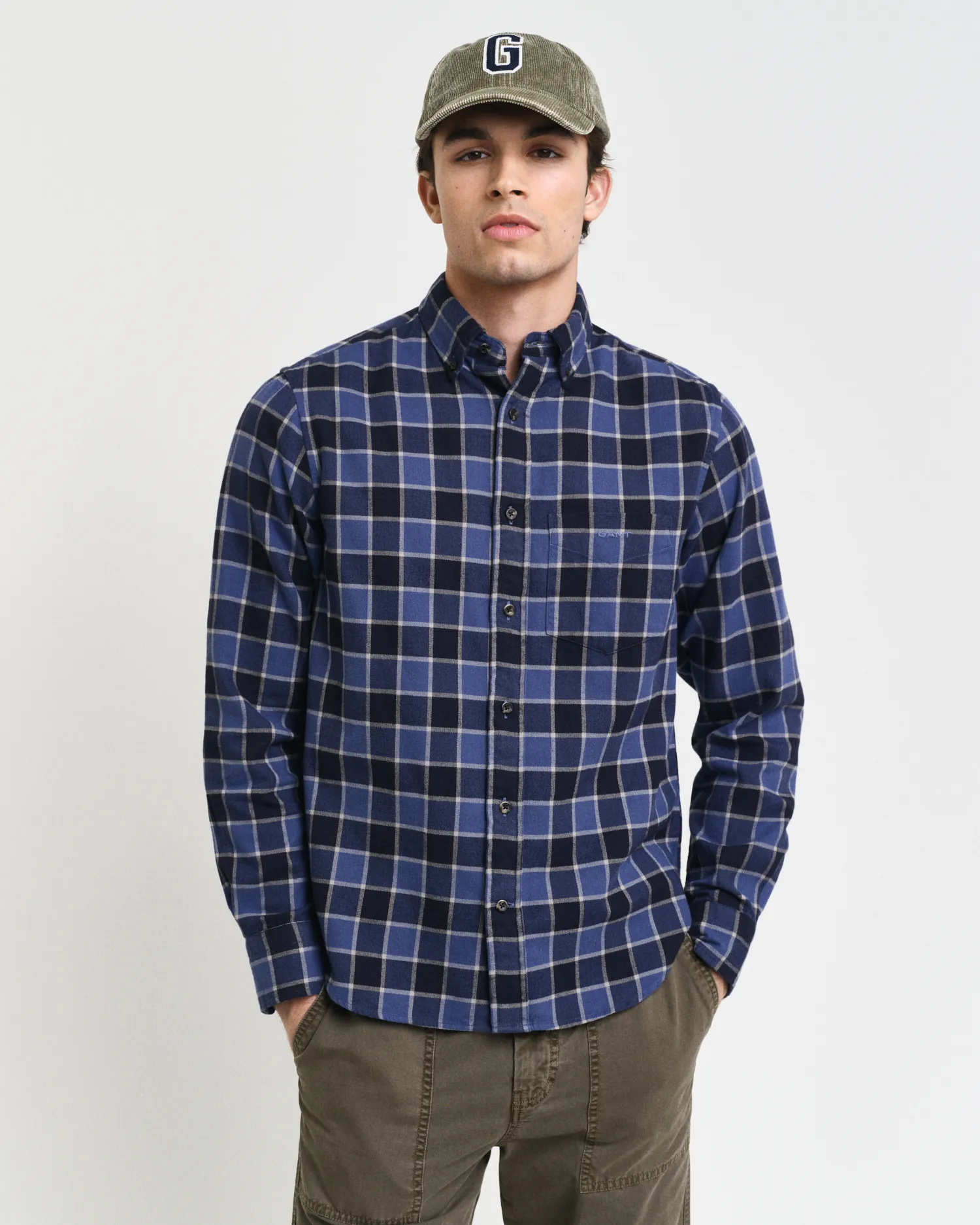 Camicia con motivo a spina di pesce a quadri regular fit    