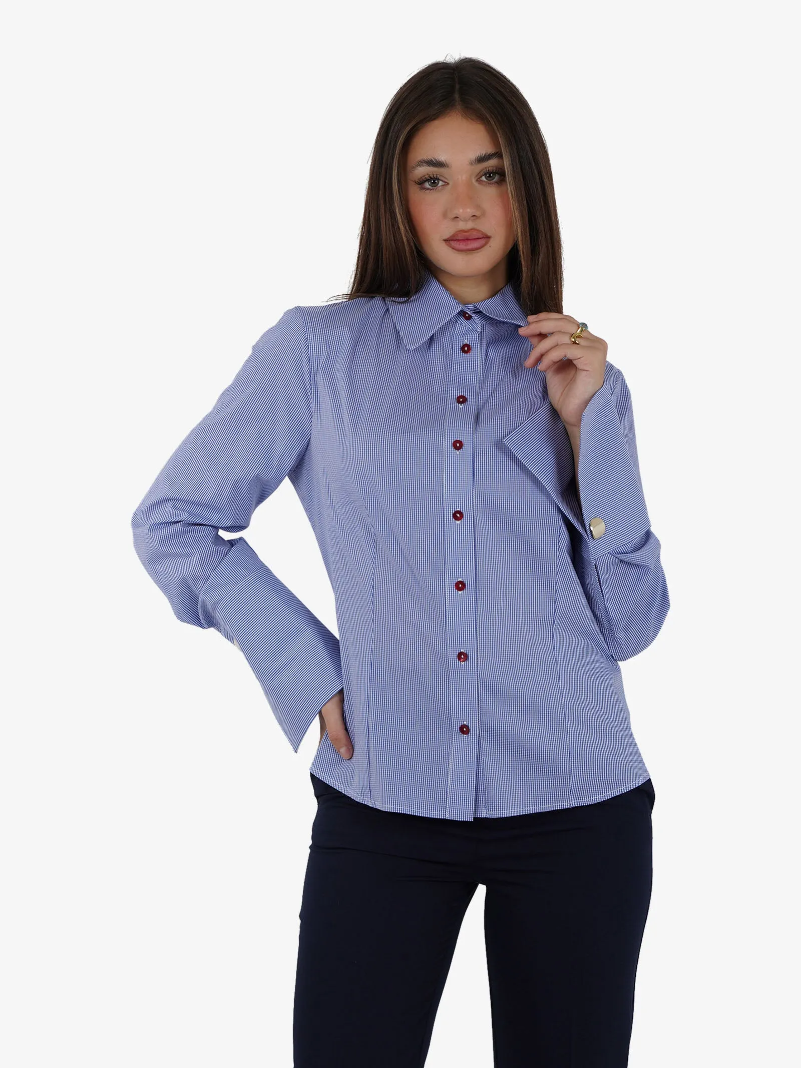 Camicia con polsi alti donna cotone azzurro