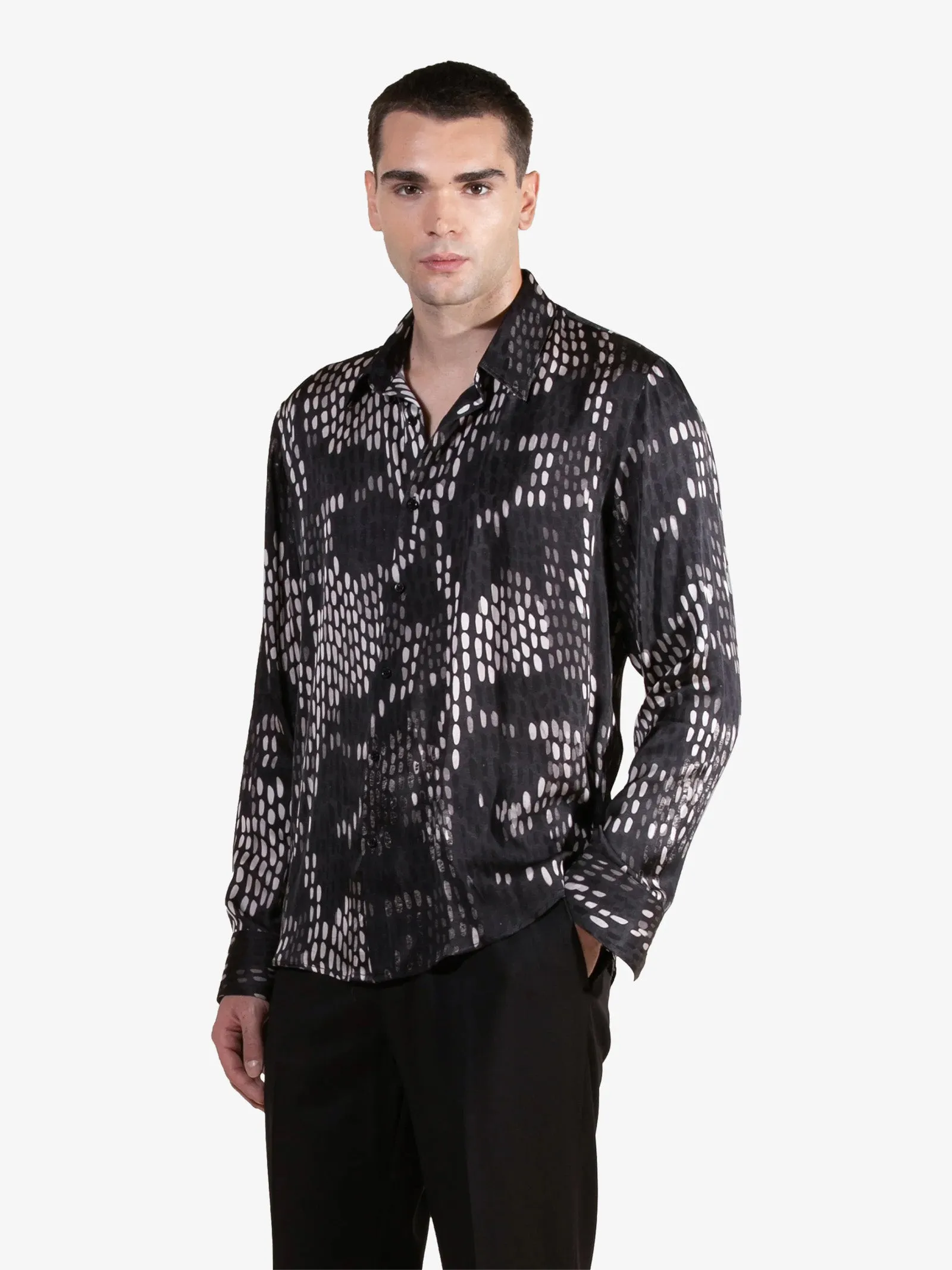 Camicia fantasia pois astratta CA3107 uomo viscosa multicolor