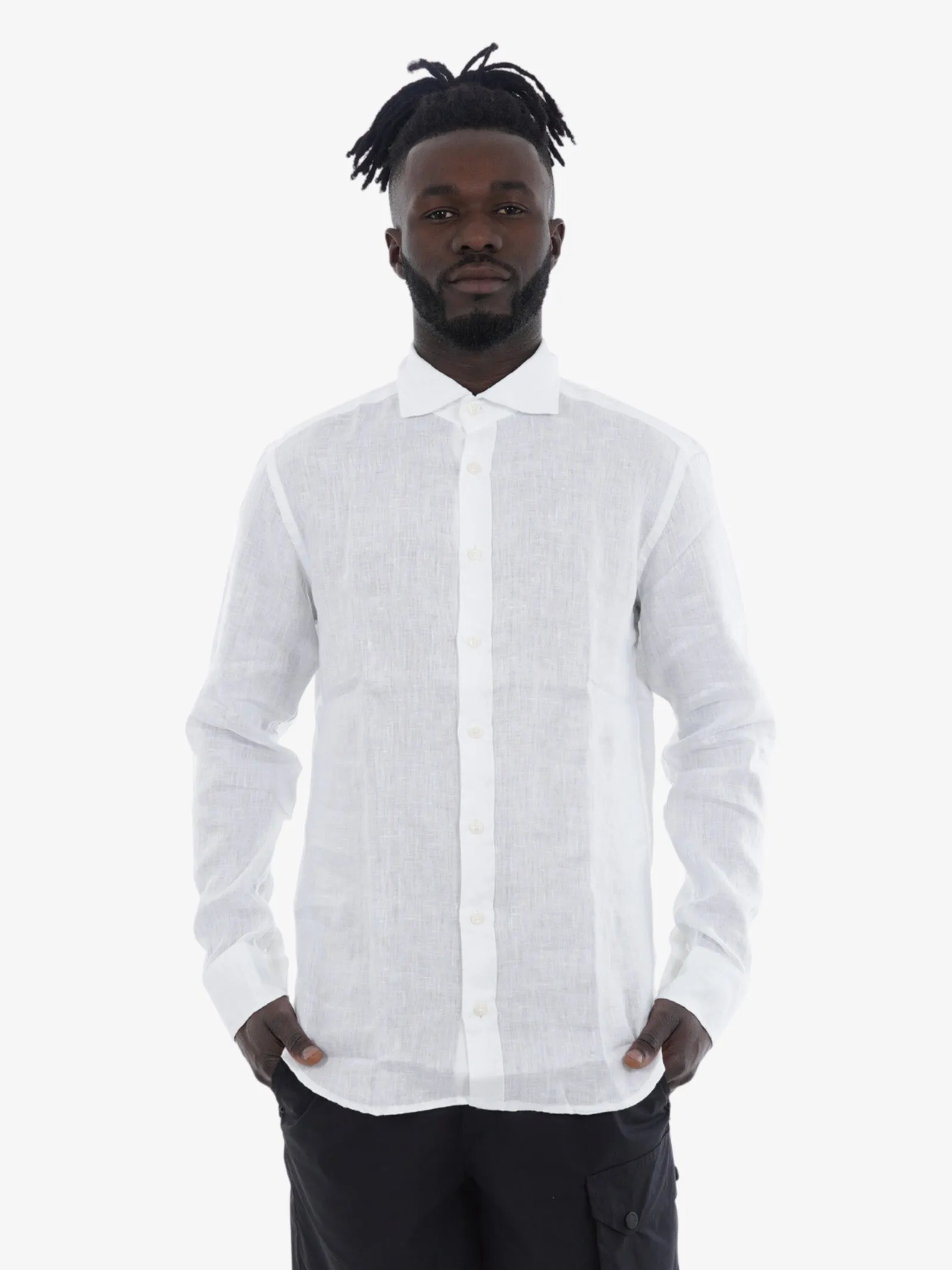 Camicia Simo Collo 164 uomo in lino bianco